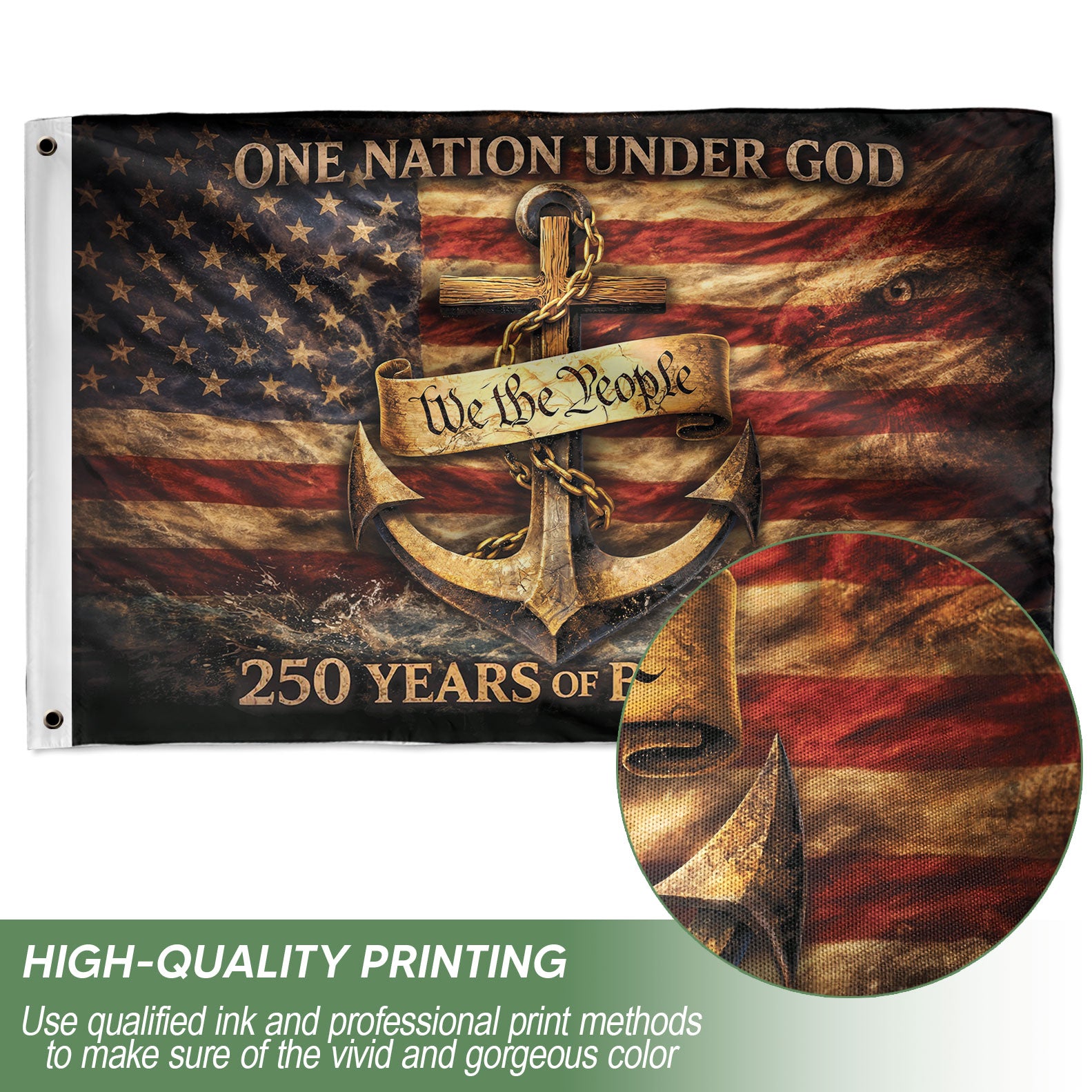Christian Anchor Cross We The People House Flag One Nation Under God 250th Anniversary USA Flag 1776–2026 Patriotic Design