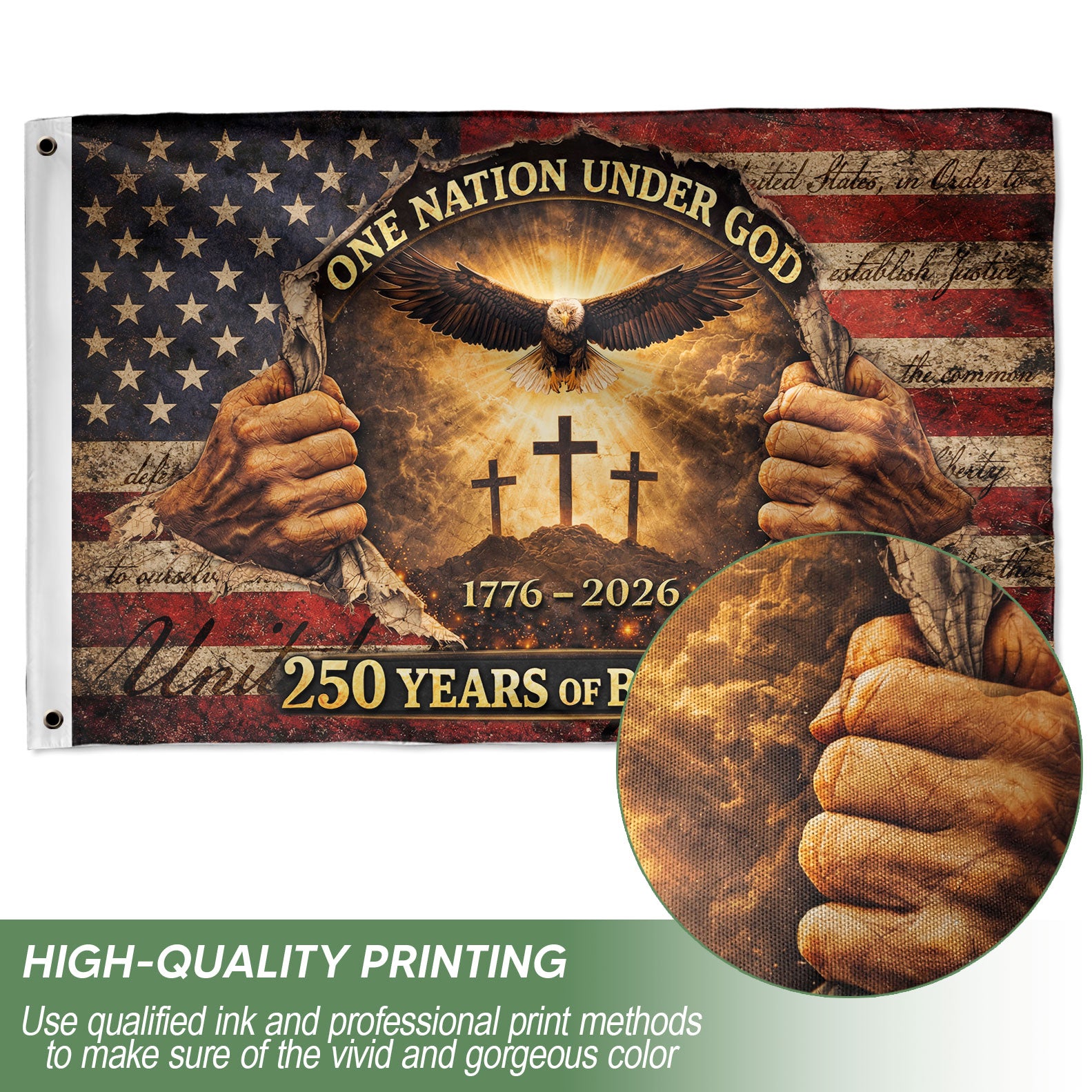 250 Years of Blessings Flag 1776-2026 One Nation Under God Christian American Eagle Banner 3x5ft