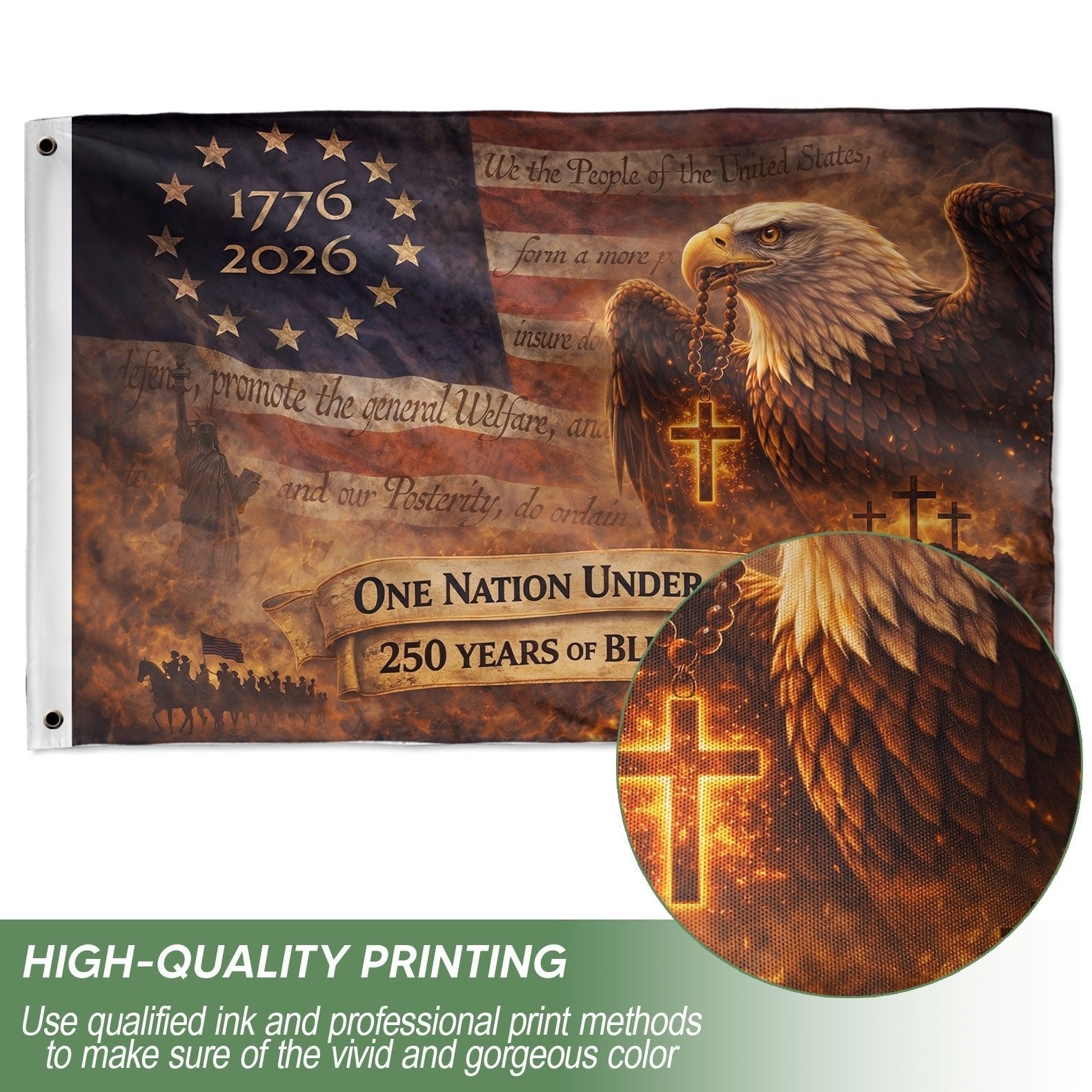 250 Year American Anniversary House Flag 1776–2026 Patriotic USA Flag One Nation Under God - Rust Field Wear