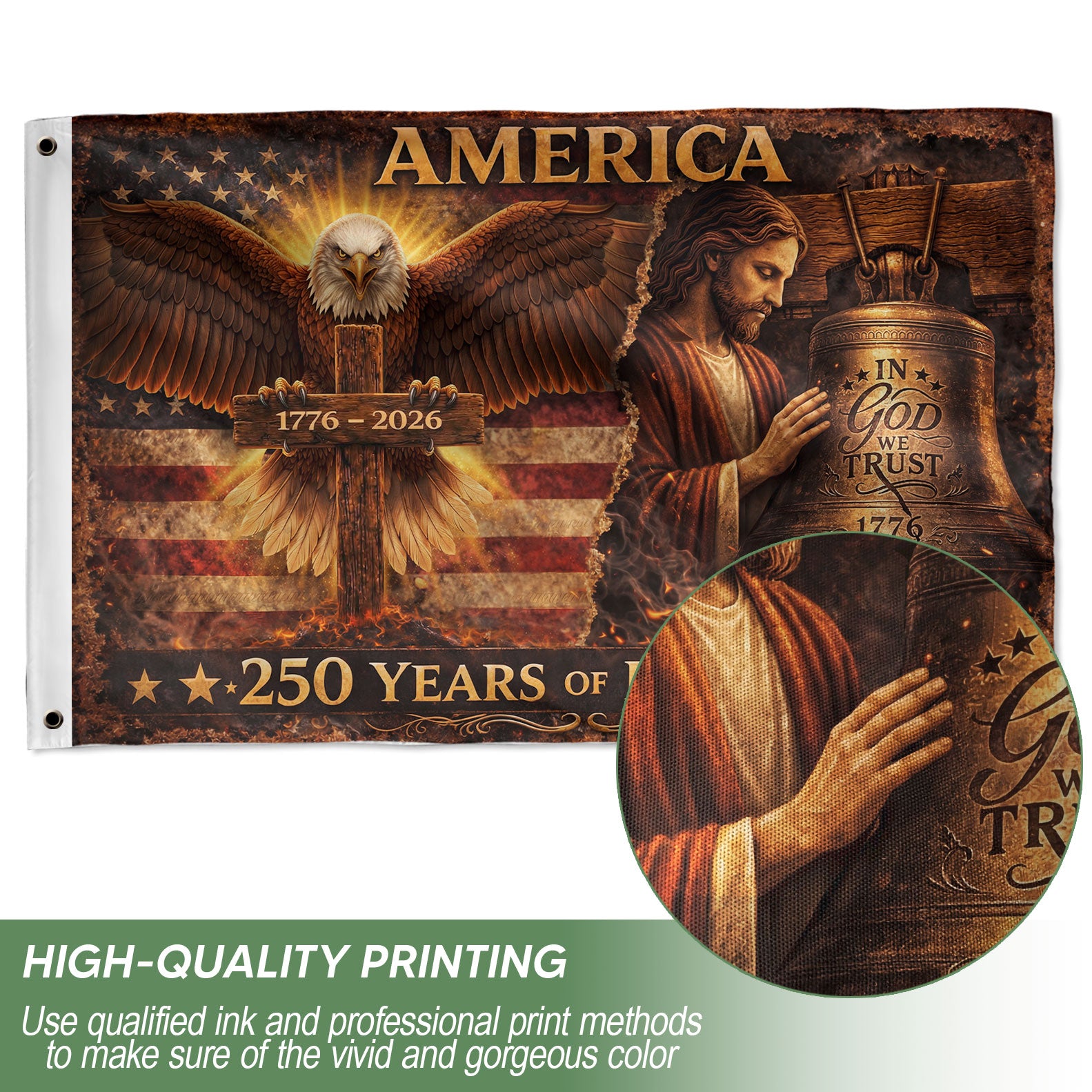 Christian We The People 250th Anniversary USA House Flag Eagle Cross 1776–2026 Patriotic