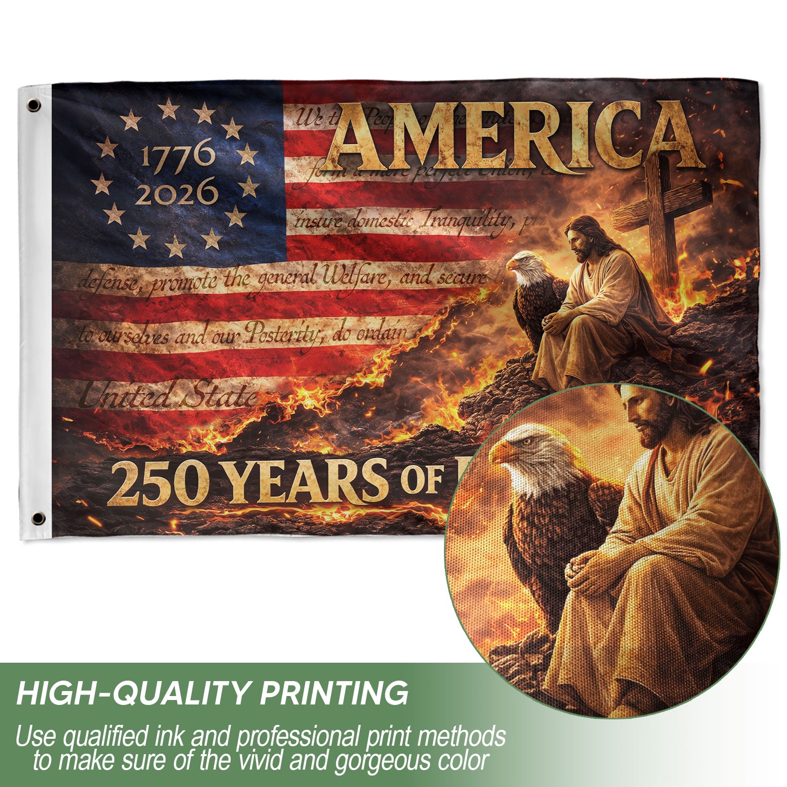 Christian USA 250th Anniversary House Flag, Jesus and Eagle Patriotic Flag, 1776–2026 Freedom Celebration 3x5ft