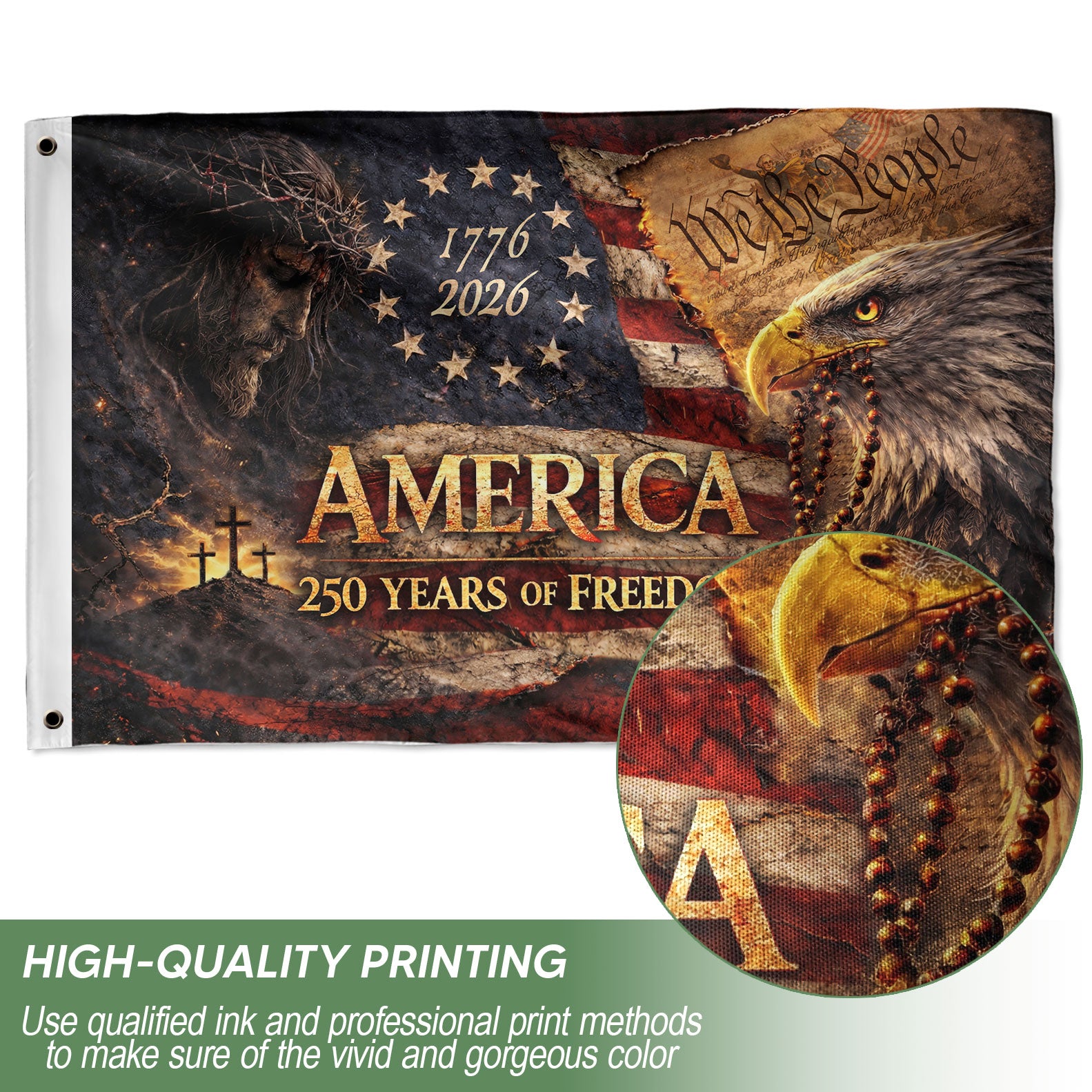 250 Years of Freedom Flag 1776-2026 Jesus We The People Christian American Eagle Banner 3x5ft