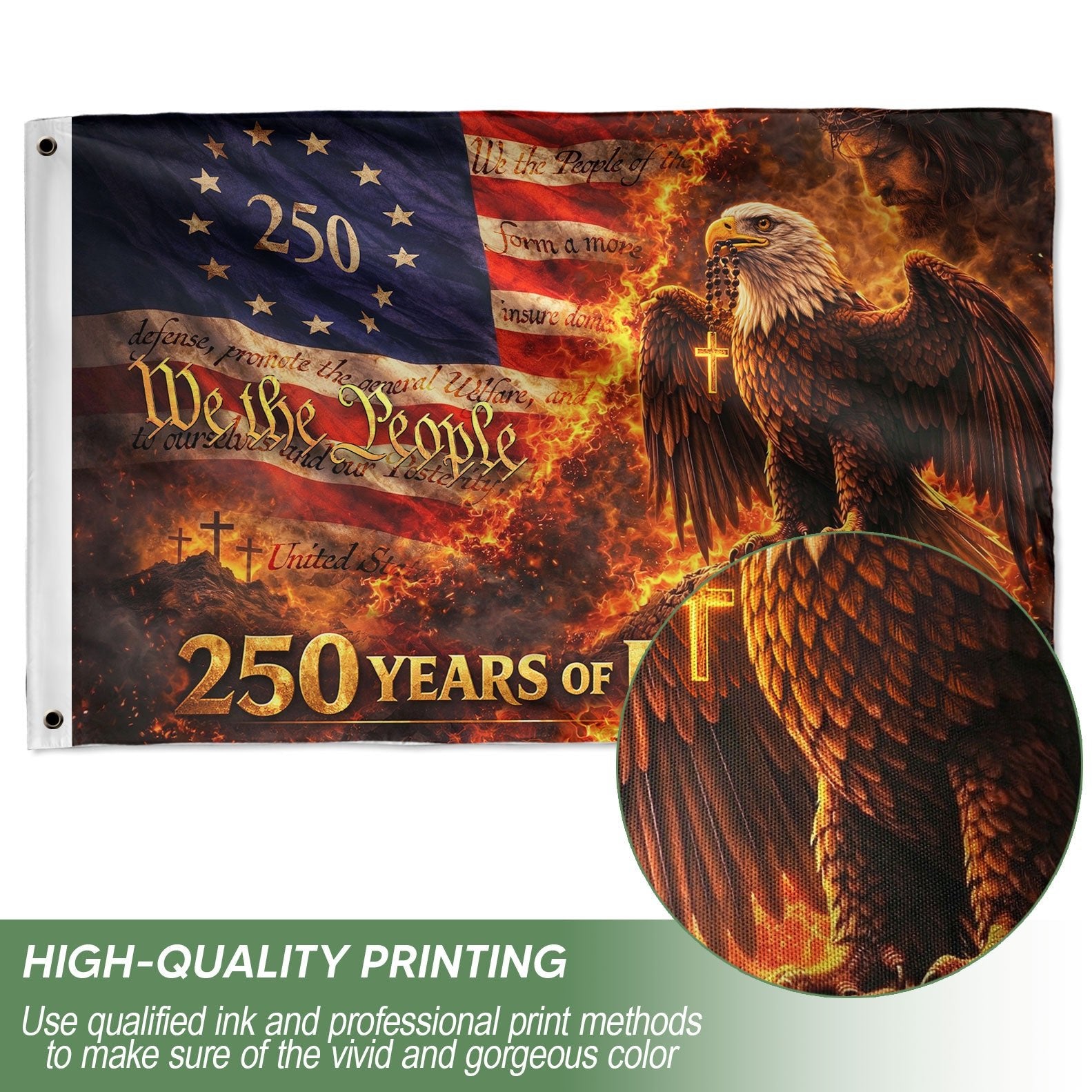 US 1776-2026 Flag 3x5 ft We The People Eagle Cross Patriotic American Banner - Rust Field Wear
