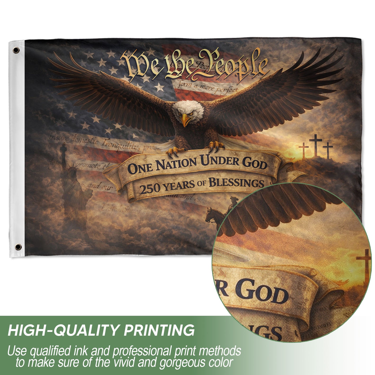 We The People One Nation Under God 250th Anniversary USA House Flag Eagle Patriotic 1776–2026 Freedom Flag