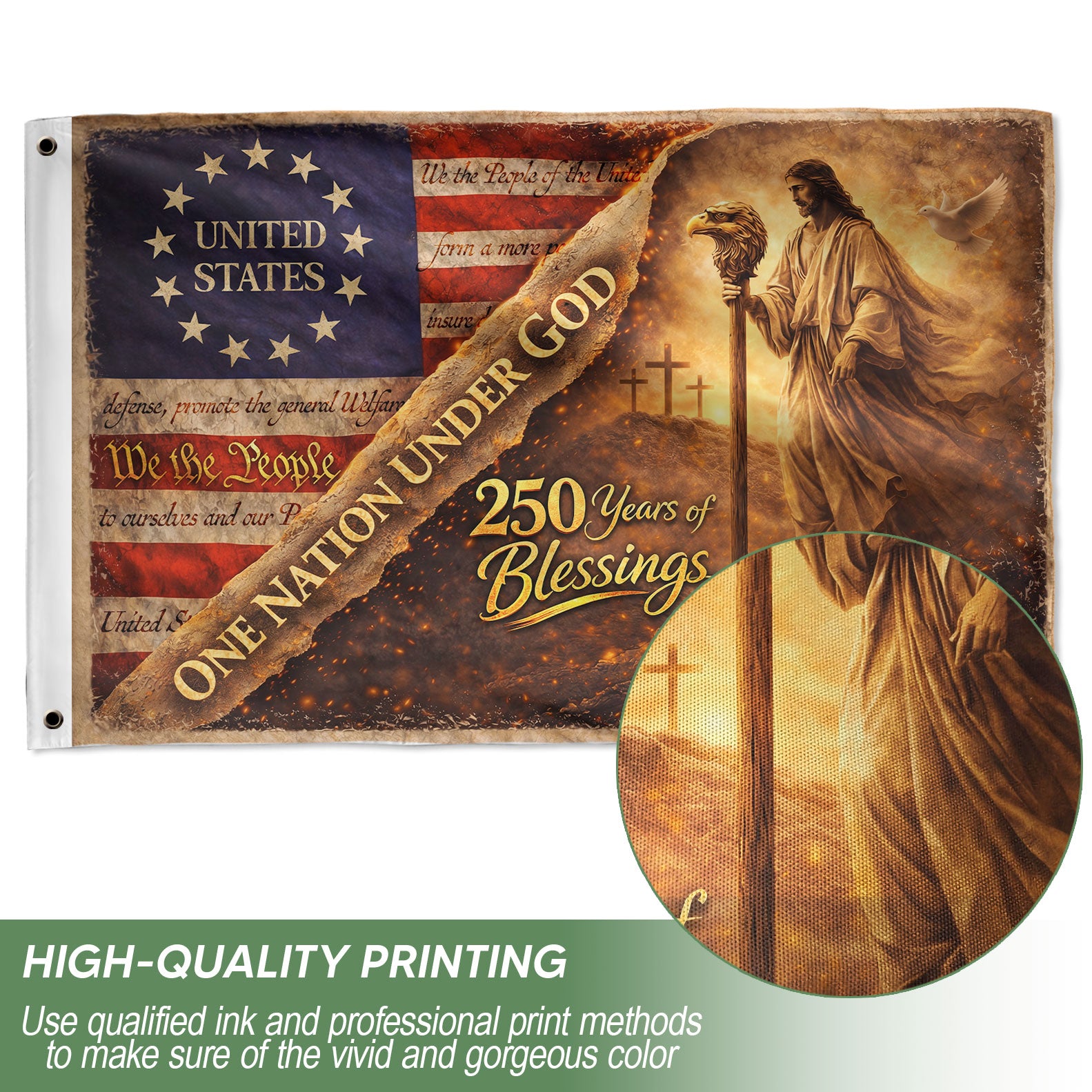 One Nation Under God 250th Anniversary USA House Flag 1776–2026 Jesus Patriotic 250 Years Blessing Flag