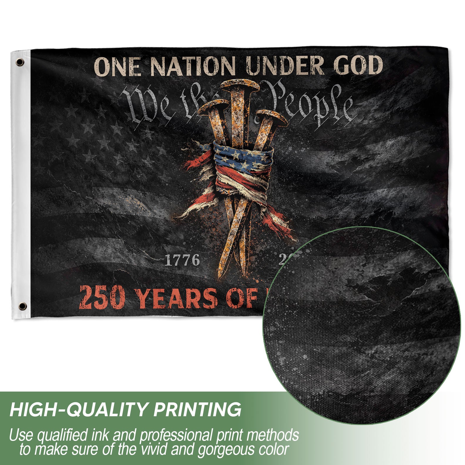 Three Nails Cross Christian House Flag One Nation Under God We The People Decor