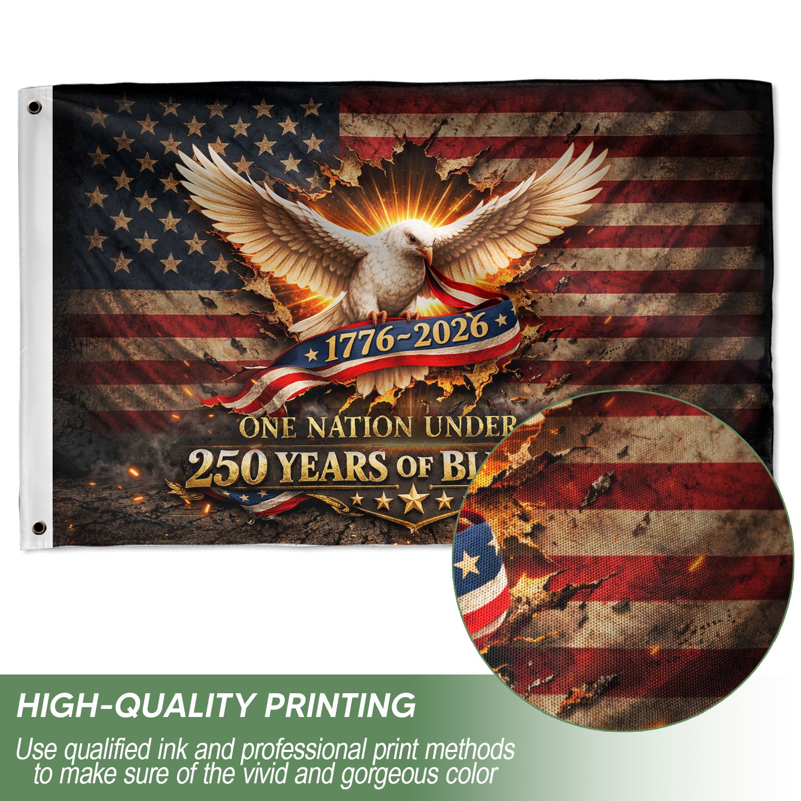 One Nation Under God House Flag 1776-2026 Patriotic Eagle 250 Years Blessings Decor