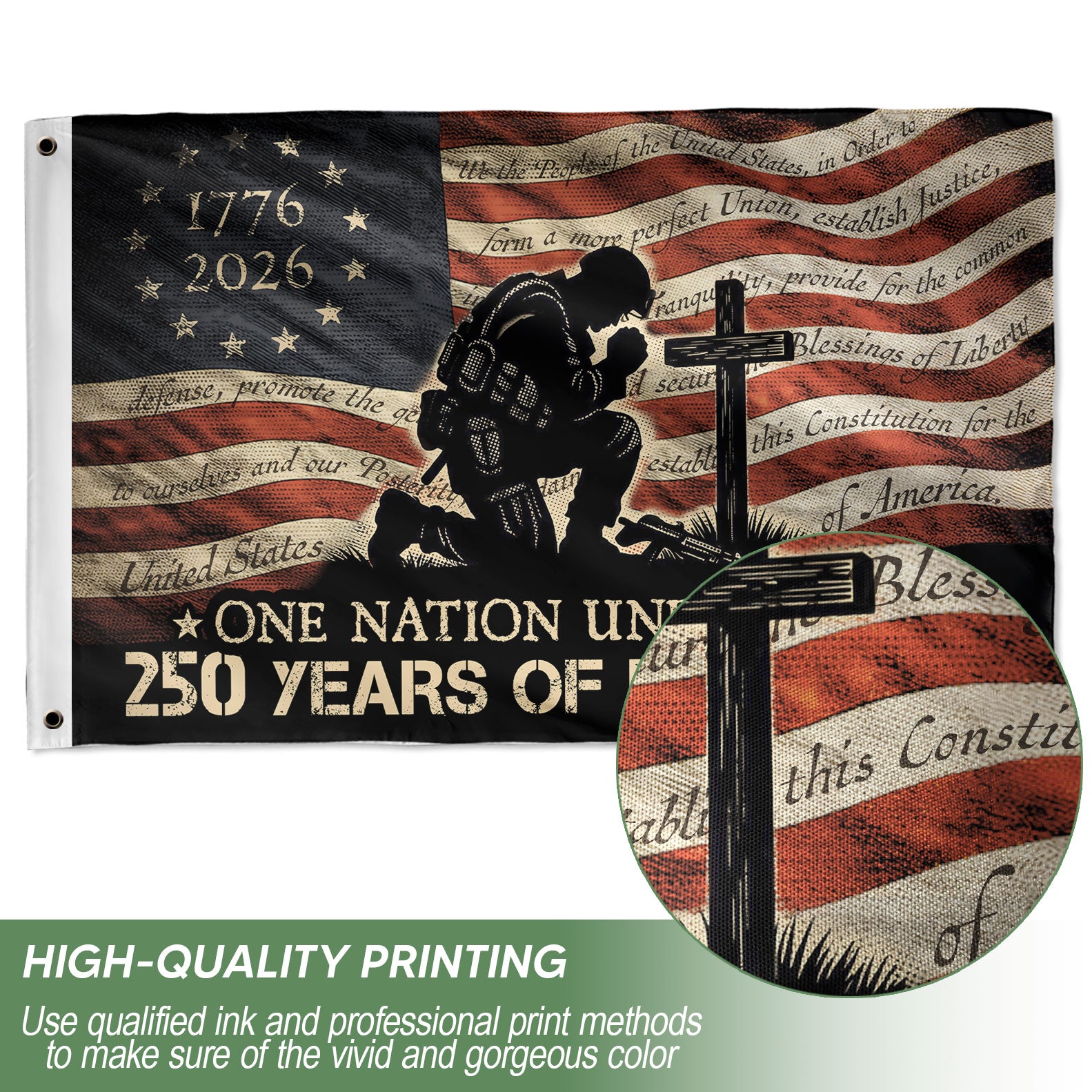Patriotic Soldier Prayer Christian House Flag One Nation Under God 250 Years Blessings
