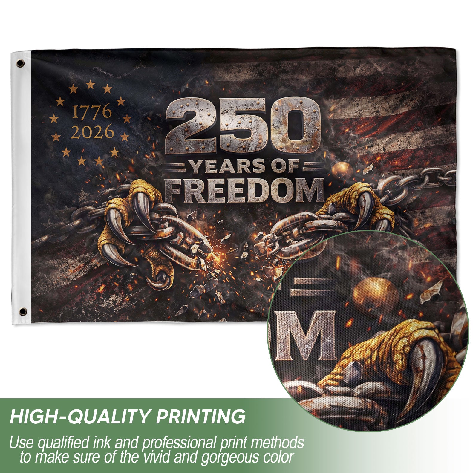 US 1776 2026 Freedom Eagle Claw Broken Chain Patriotic American Outdoor Banner Flag 3x5ft