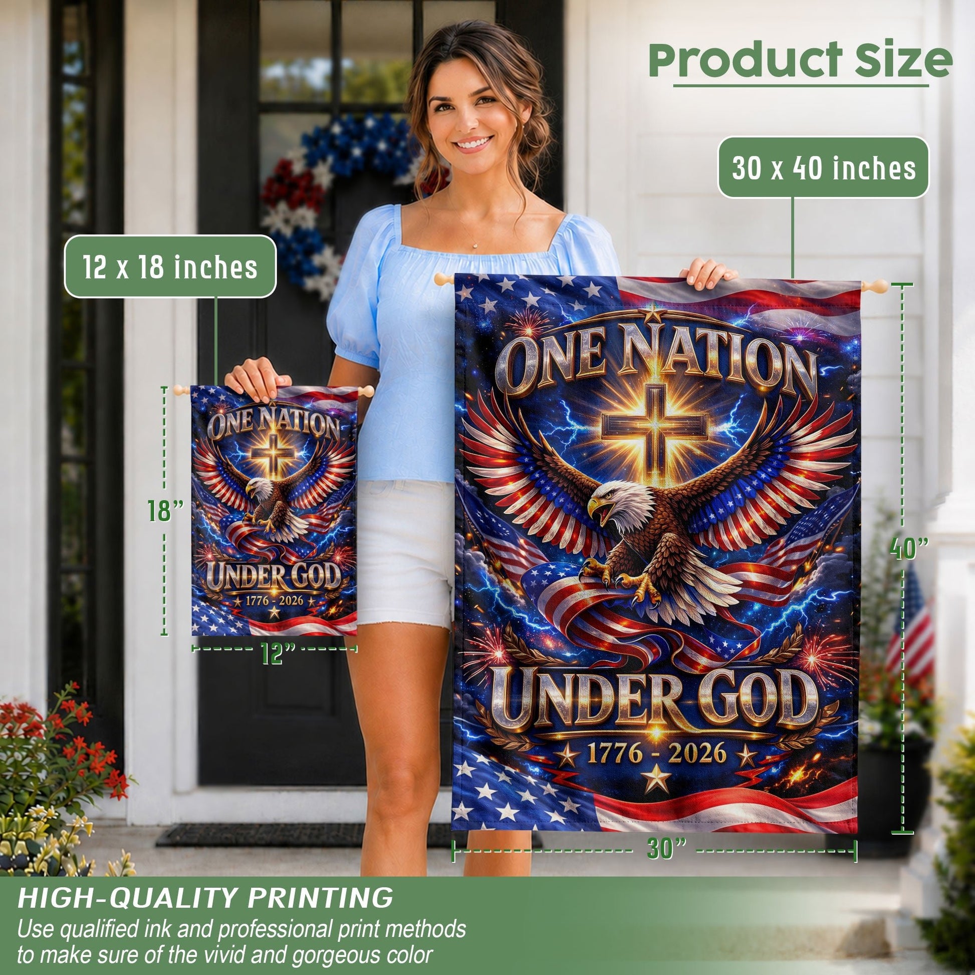 Christian One Nation Under God 250th Anniversary USA Garden Flag 1776–2026 Eagle Cross Patriotic Faith Design - Rust Field Wear