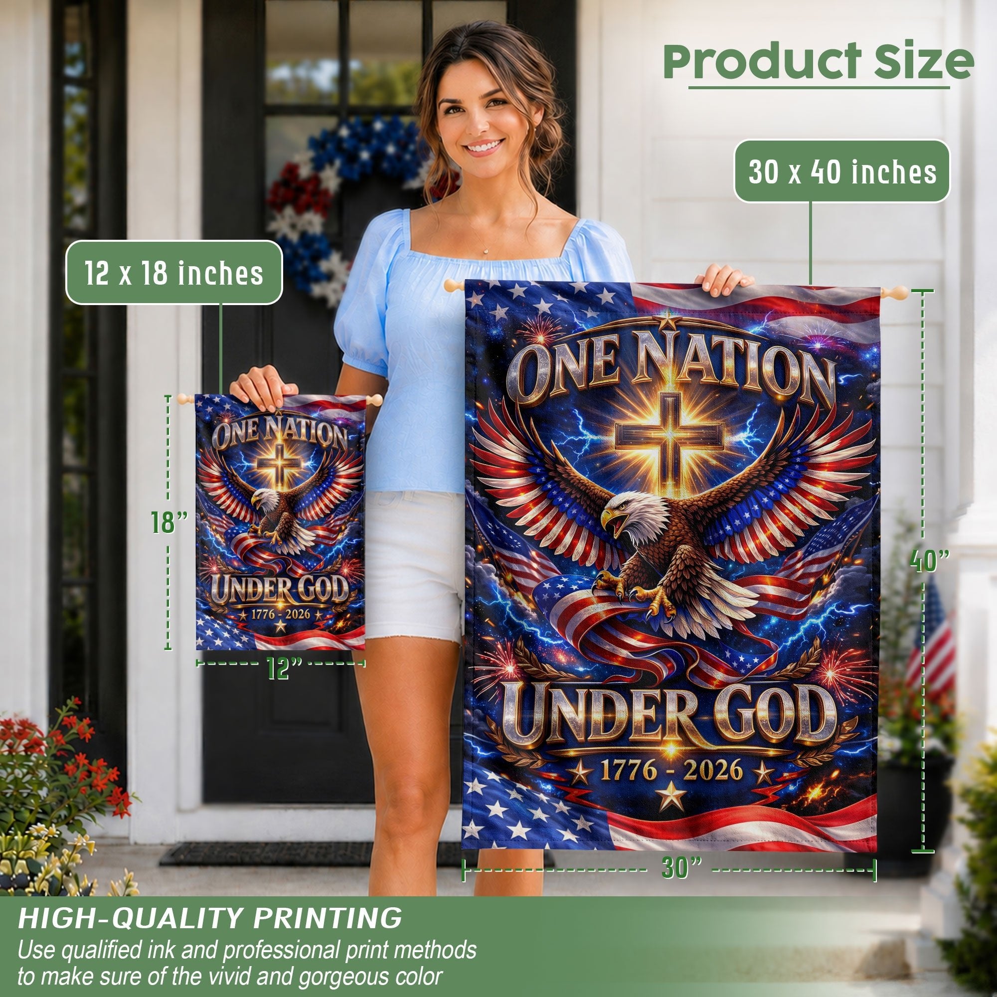 Christian One Nation Under God 250th Anniversary USA Garden Flag 1776–2026 Eagle Cross Patriotic Faith Design - Rust Field Wear