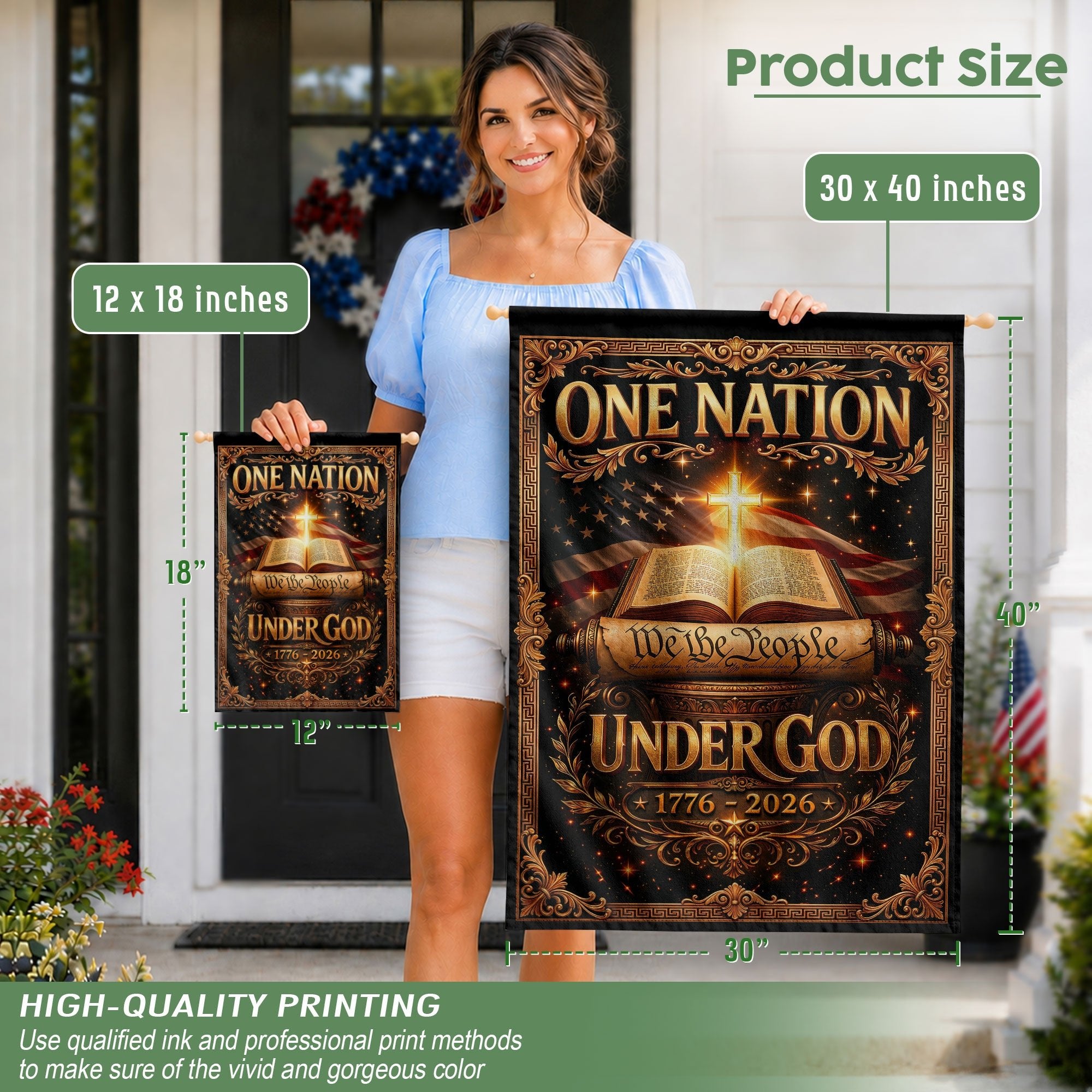 Christian One Nation Under God 250th Anniversary USA Garden Flag 1776–2026 Bible Cross We The People Patriotic Design - Rust Field Wear