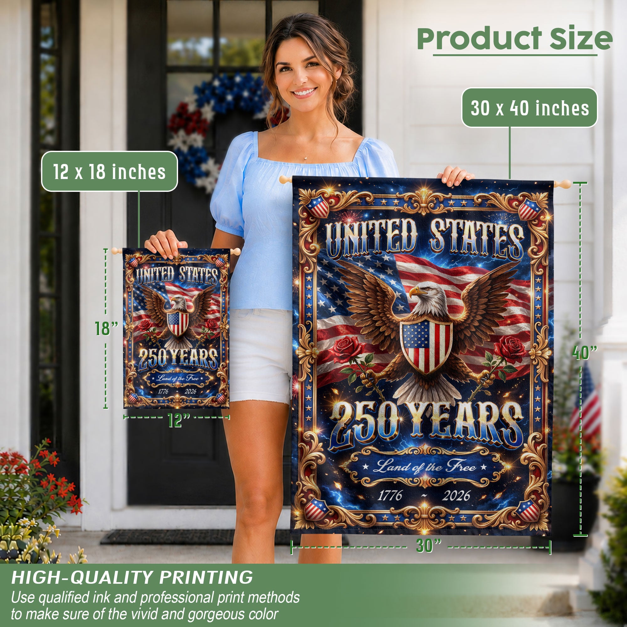 United States 250 Years House Flag 1776-2026 Patriotic Eagle Land of the Free Garden Decor
