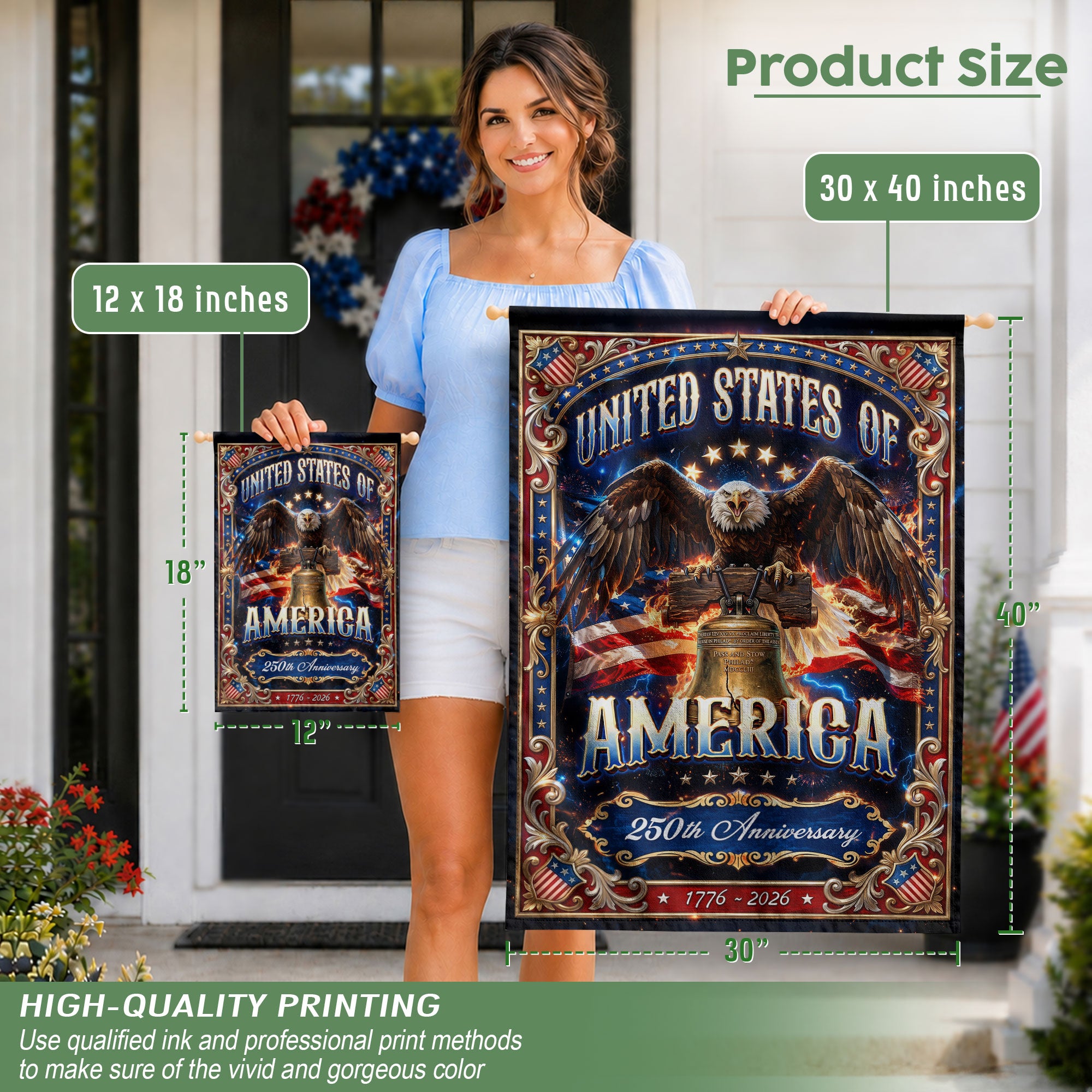 United States America Garden Flag Eagle Liberty Bell 1776 2026 Patriotic Banner