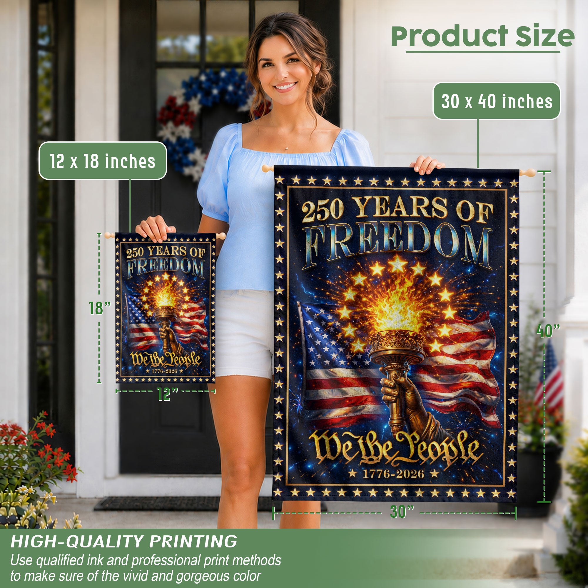 250 Years of Freedom Garden Flag We The People Torch Patriotic 1776 2026 Yard Banner