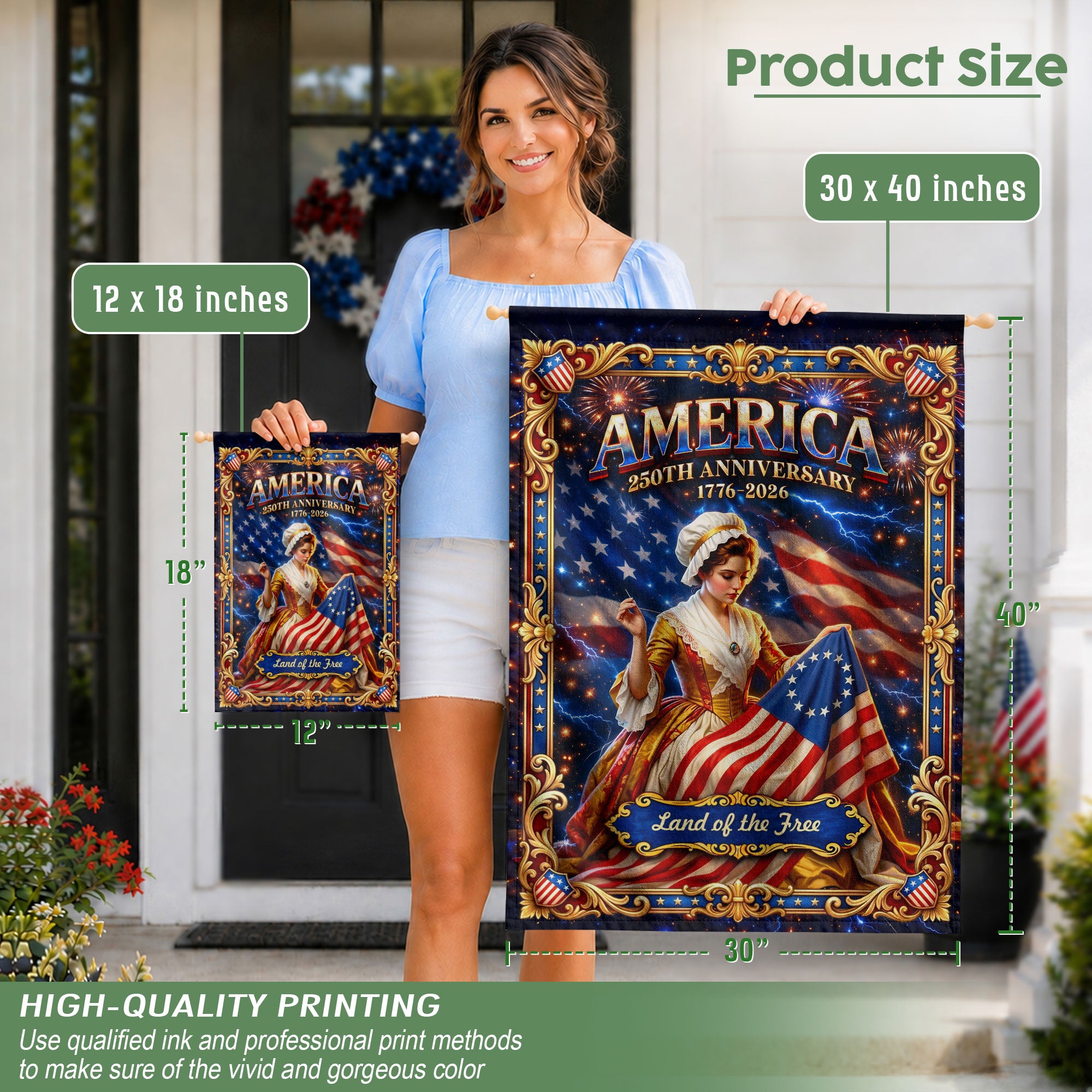 America 250th Anniversary Garden Flag Betsy Ross Patriotic 1776 2026 Land of the Free