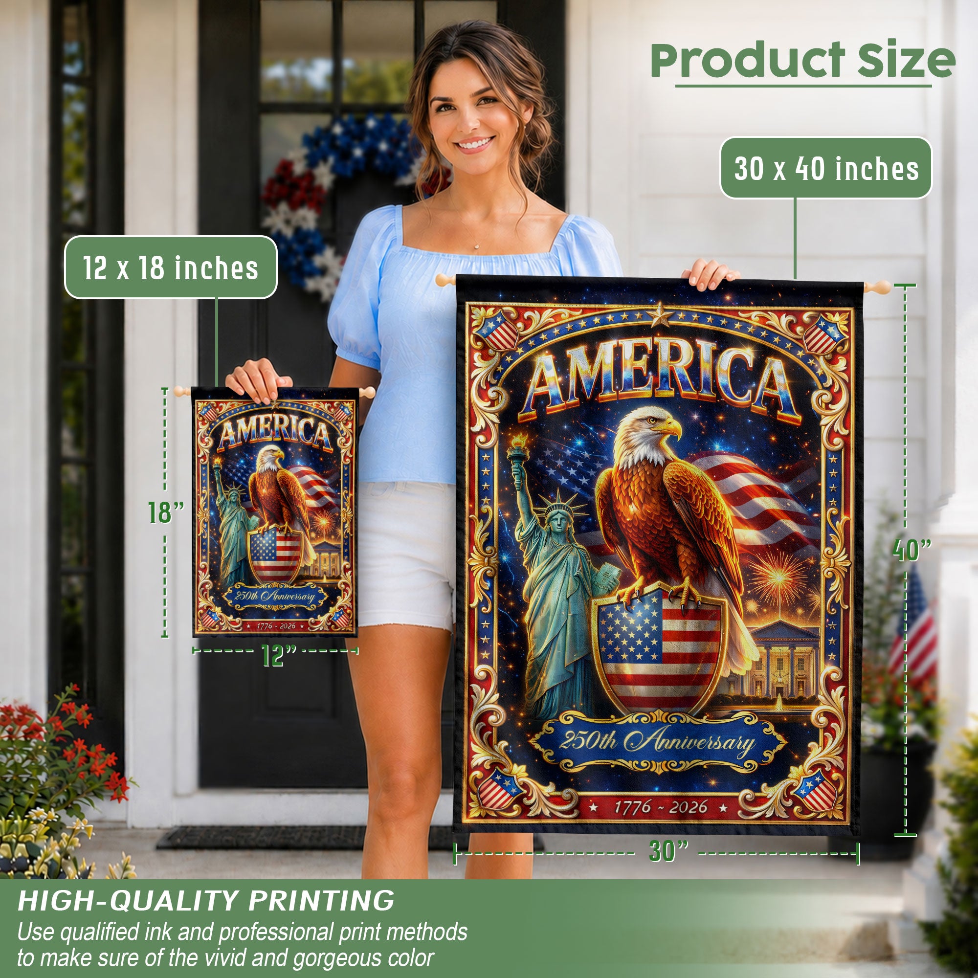 America 250th Anniversary Garden Flag Eagle Statue Patriotic 1776 2026 Yard Banner
