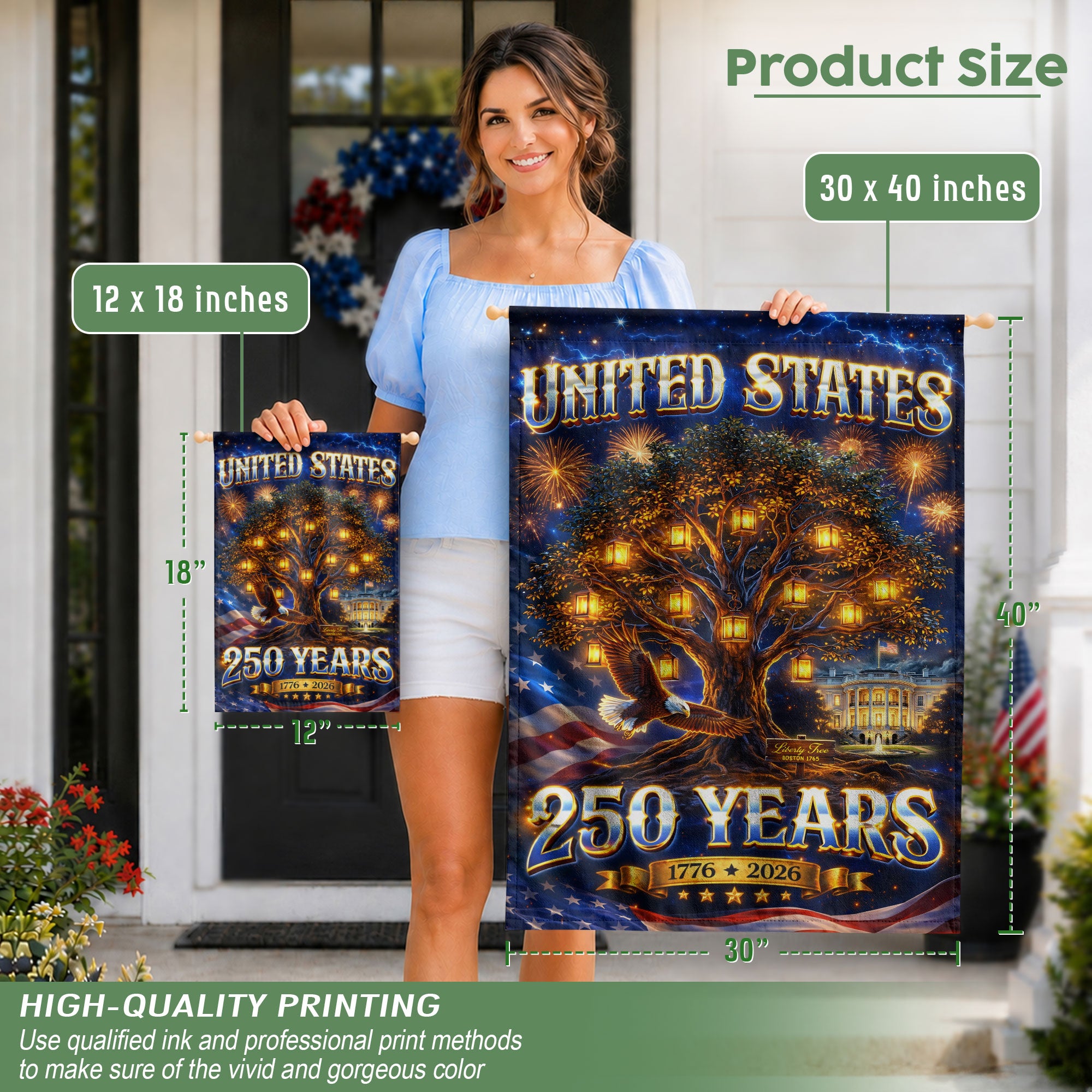 United States 250 Years House Flag Freedom Tree Eagle 1776 - 2026 Patriotic Banner
