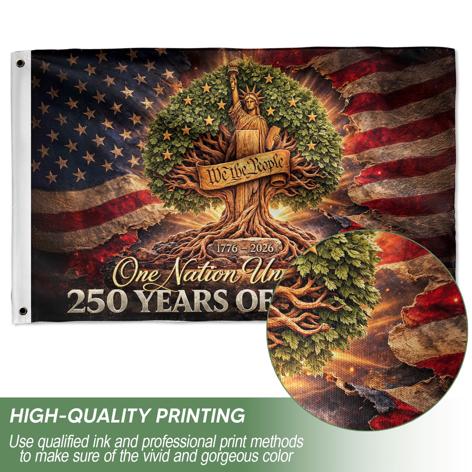 Christian Tree of Life House Flag 1776-2026 One Nation Under God 250 Years of Blessings