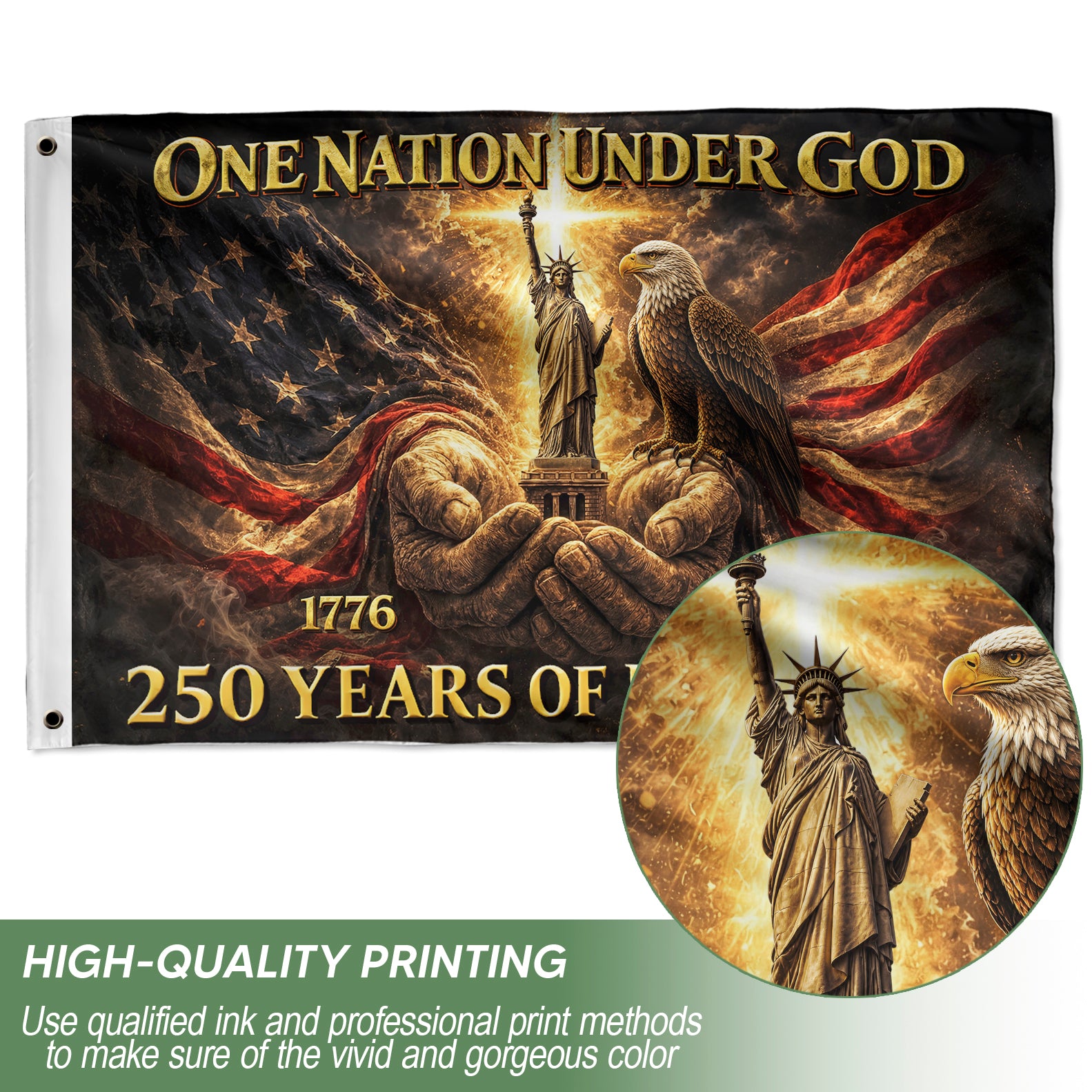 Patriotic God's Hands House Flag 1776-2026 One Nation Under God 250 Years of Blessings