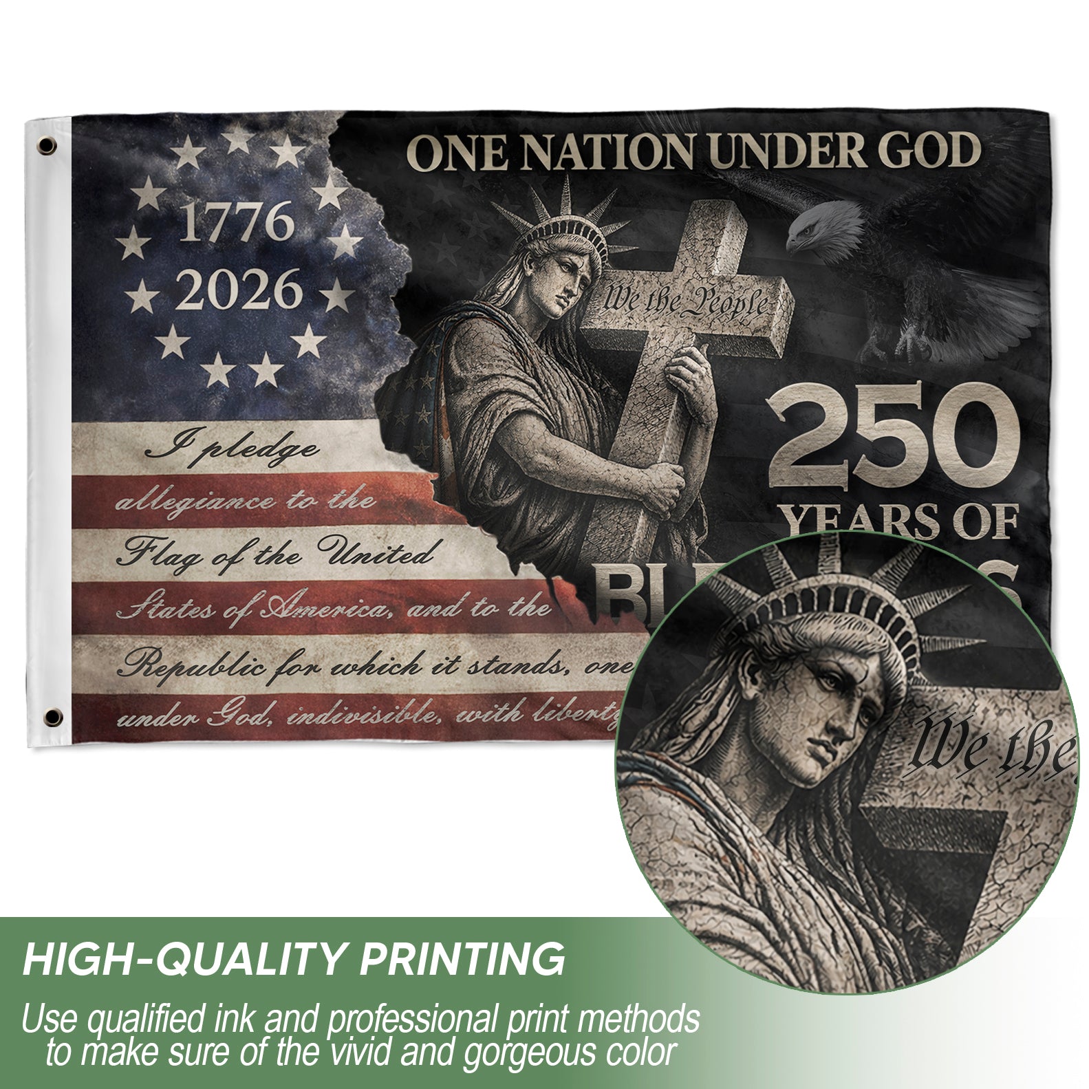 Pledge of Allegiance House Flag 1776-2026 Patriotic Christian 250 Years of Blessings