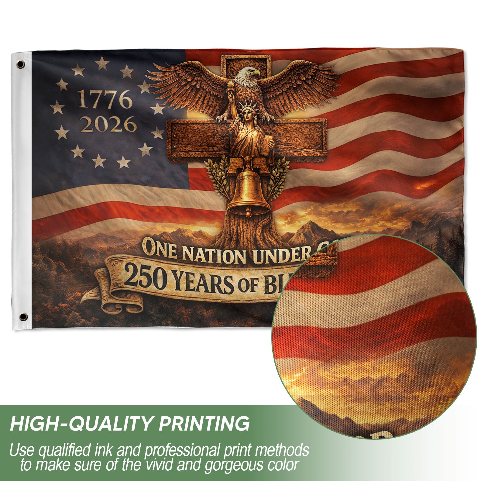 Christian Cross Eagle House Flag 1776-2026 One Nation Under God 250 Years of Blessings