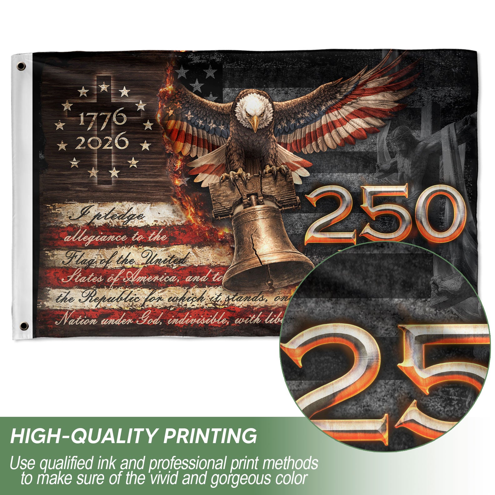 250 Years of Freedom House Flag 1776-2026 Patriotic Eagle Liberty Bell Garden Decor Gift
