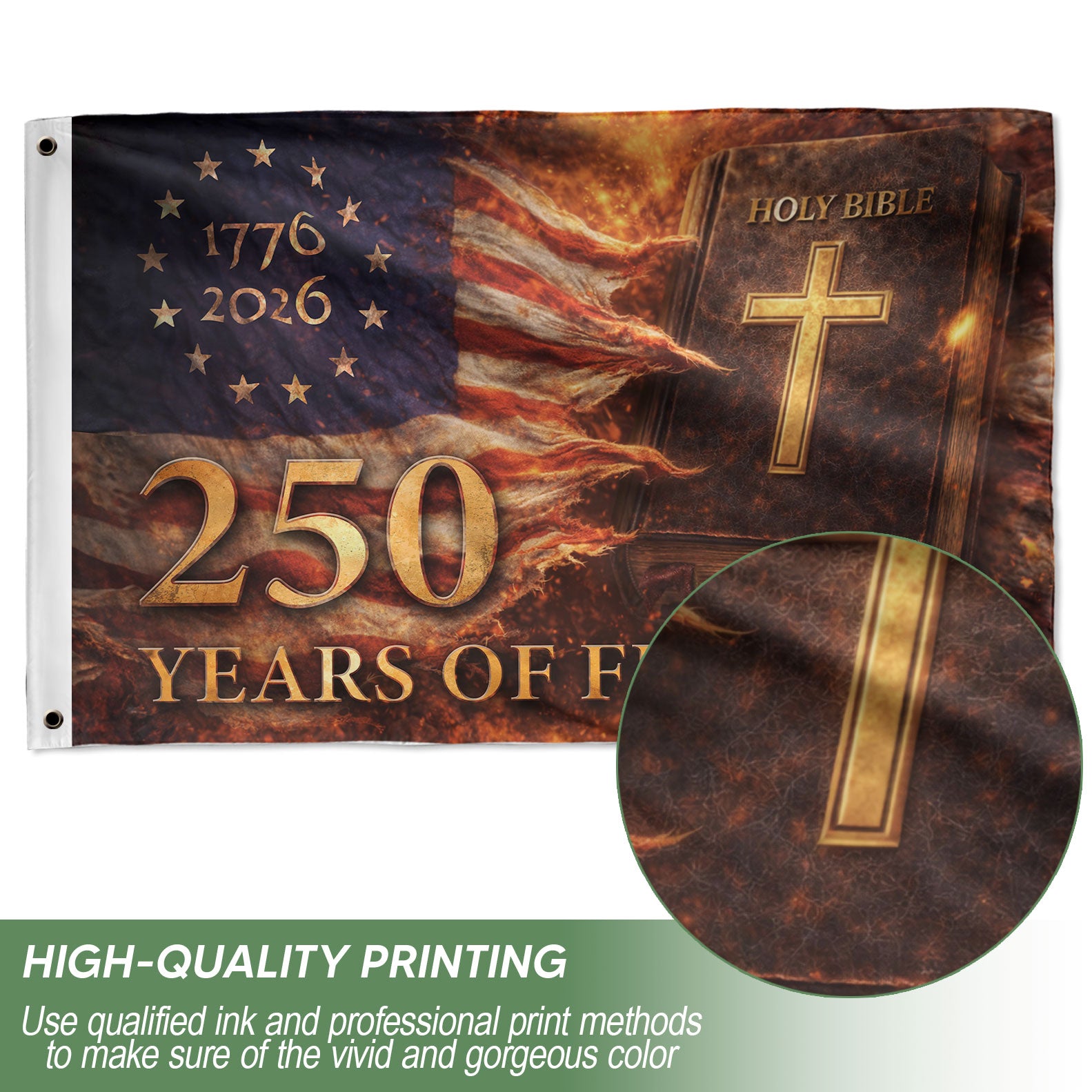 Holy Bible Christian House Flag 1776-2026 One Nation Under God 250 Years of Freedom Decor
