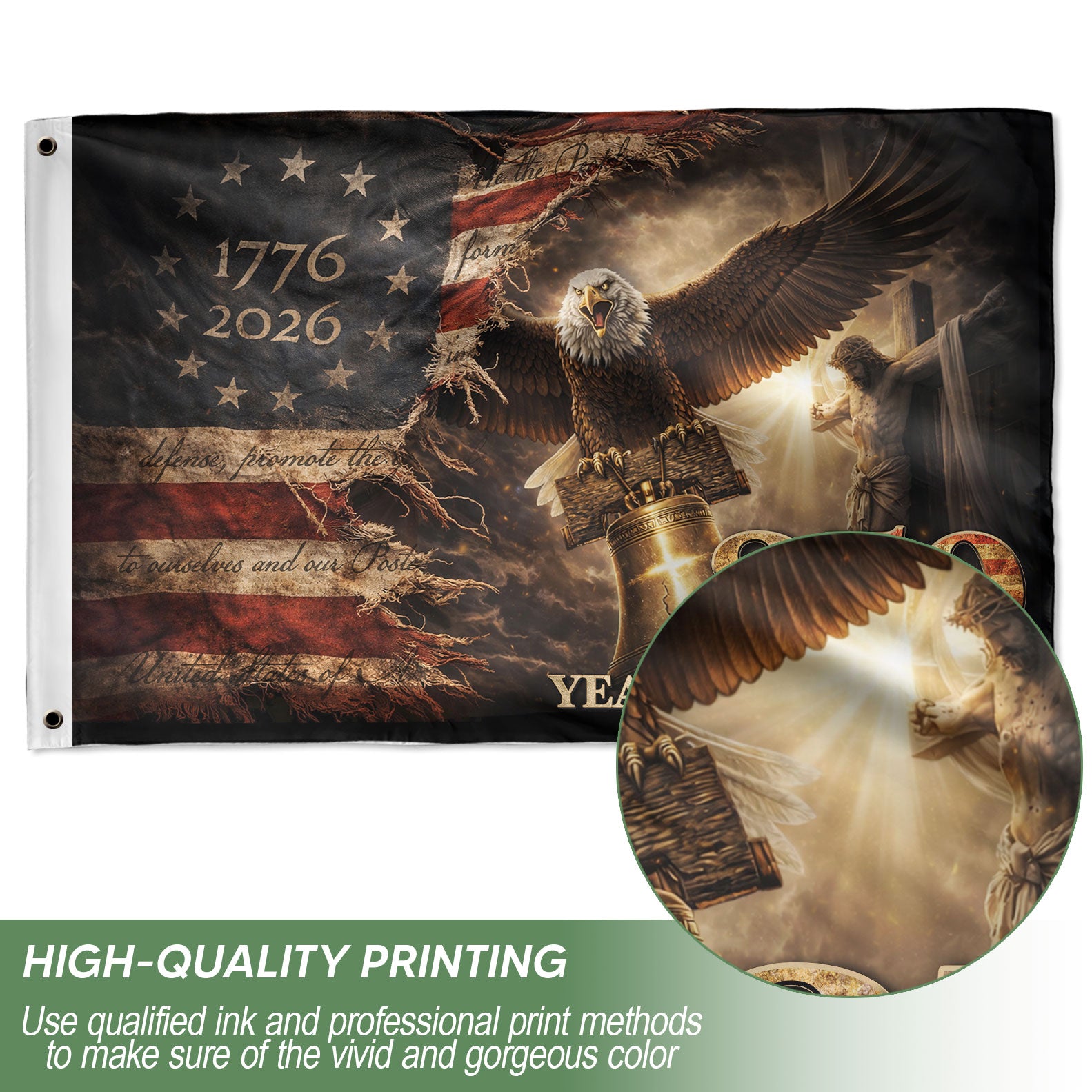 Eagle Liberty Bell Christian Decor House Flag 250 Years of Freedom 1776-2026 Patriotic Flag