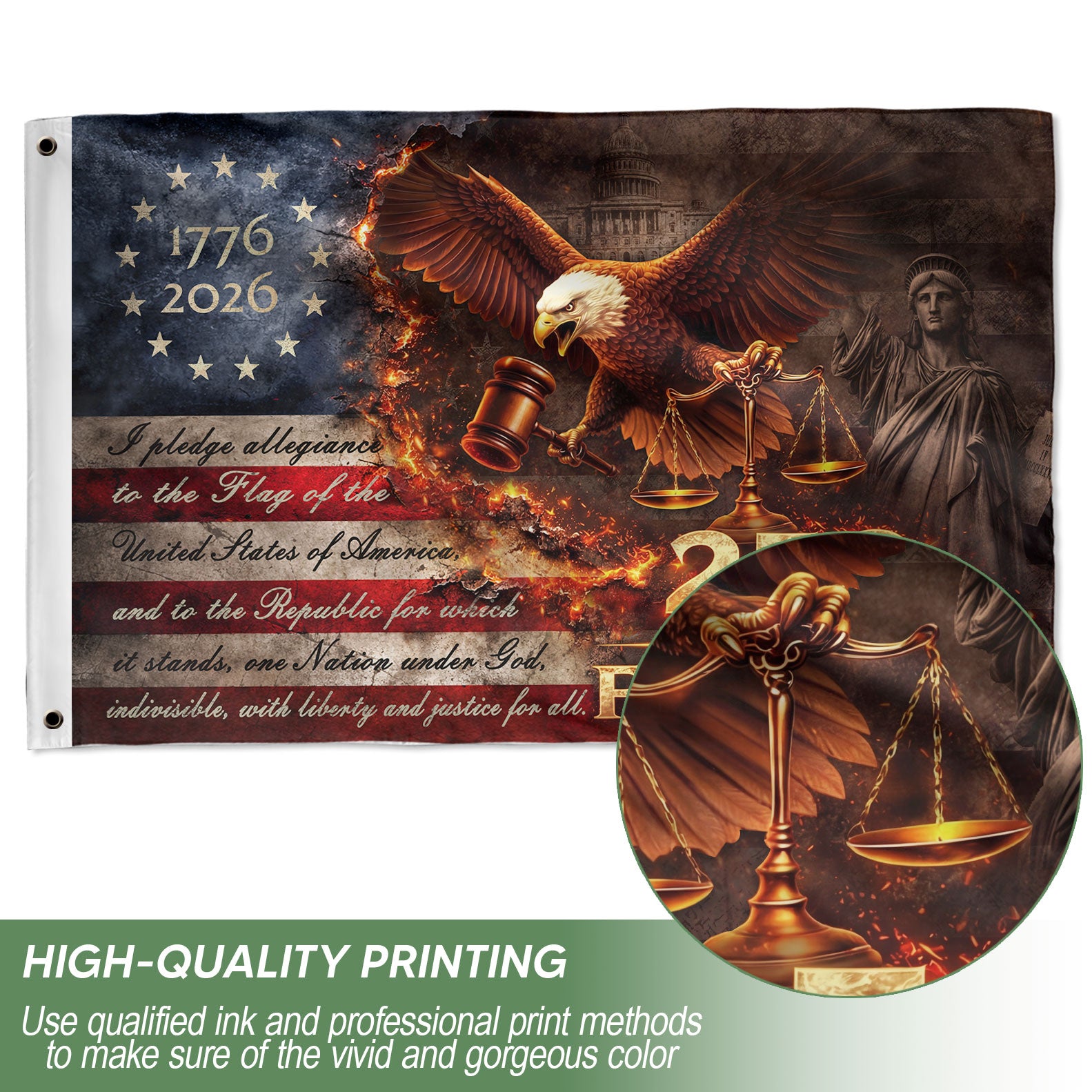Justice Gavel Eagle House Flag 1776-2026 We The People 250 Years Freedom Patriotic