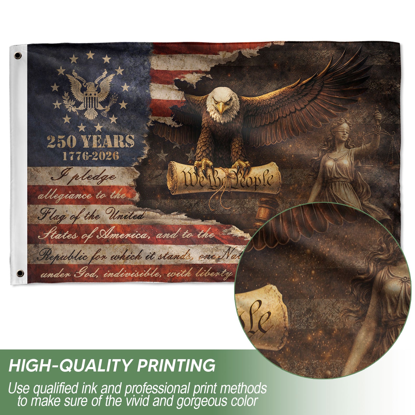 Justice Gavel Eagle House Flag 1776-2026 We The People 250 Years Freedom Patriotic Decor
