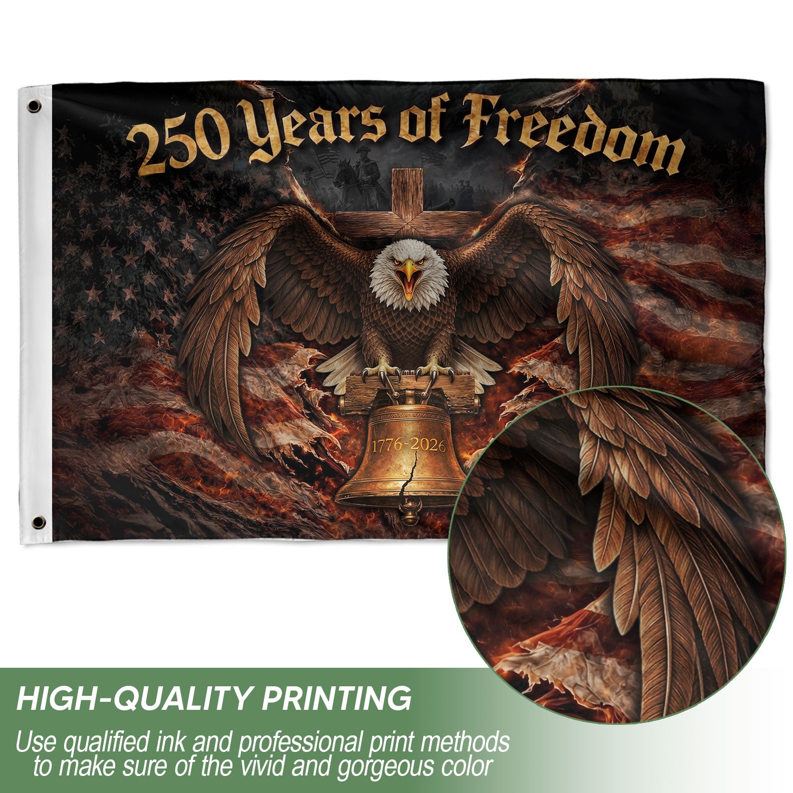 250 Years of Freedom Flag 1776-2026 Patriotic American Eagle Liberty Bell Banner