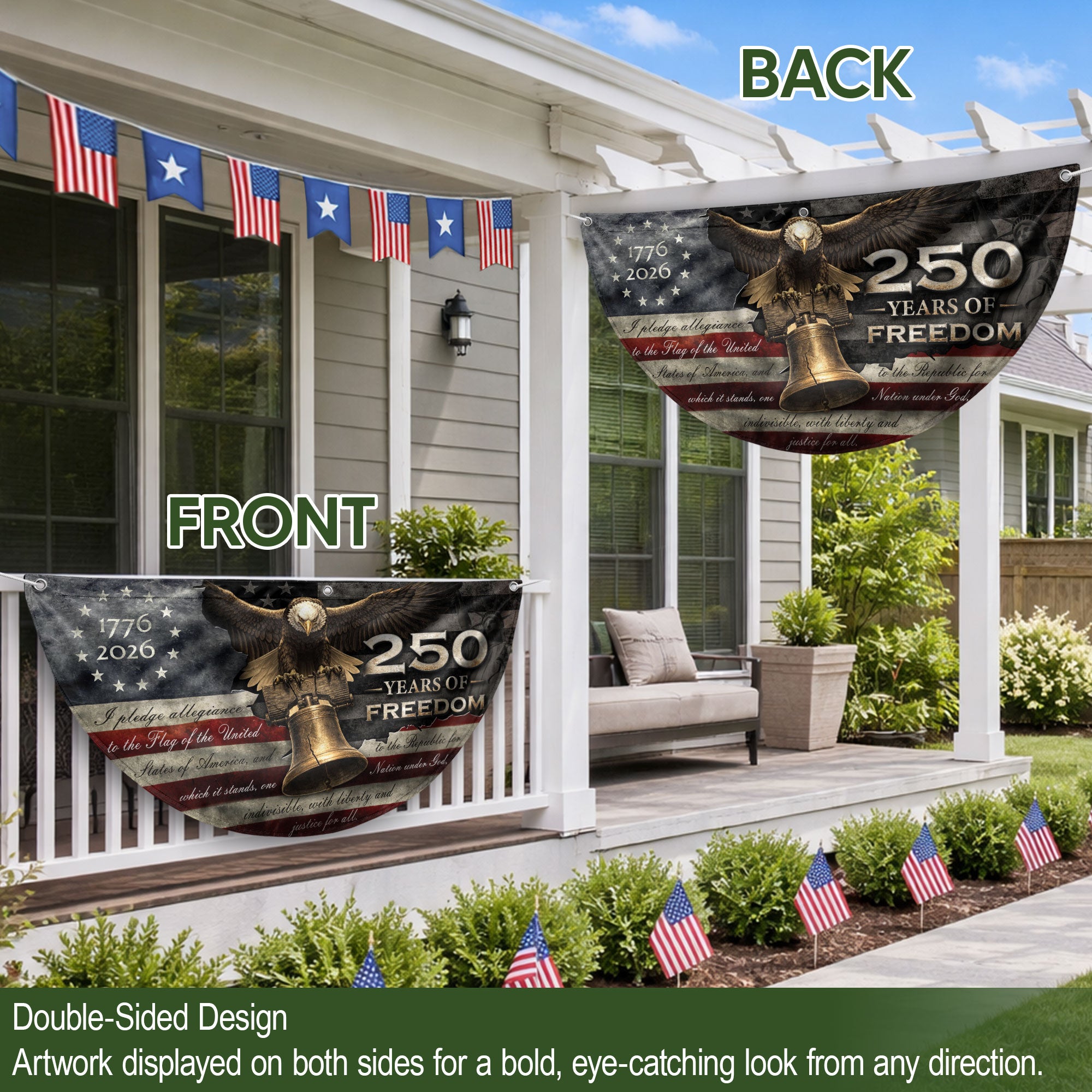 250 Years of Freedom Fence Flag 1776-2026 Liberty Bell Eagle Patriotic Banner Decor