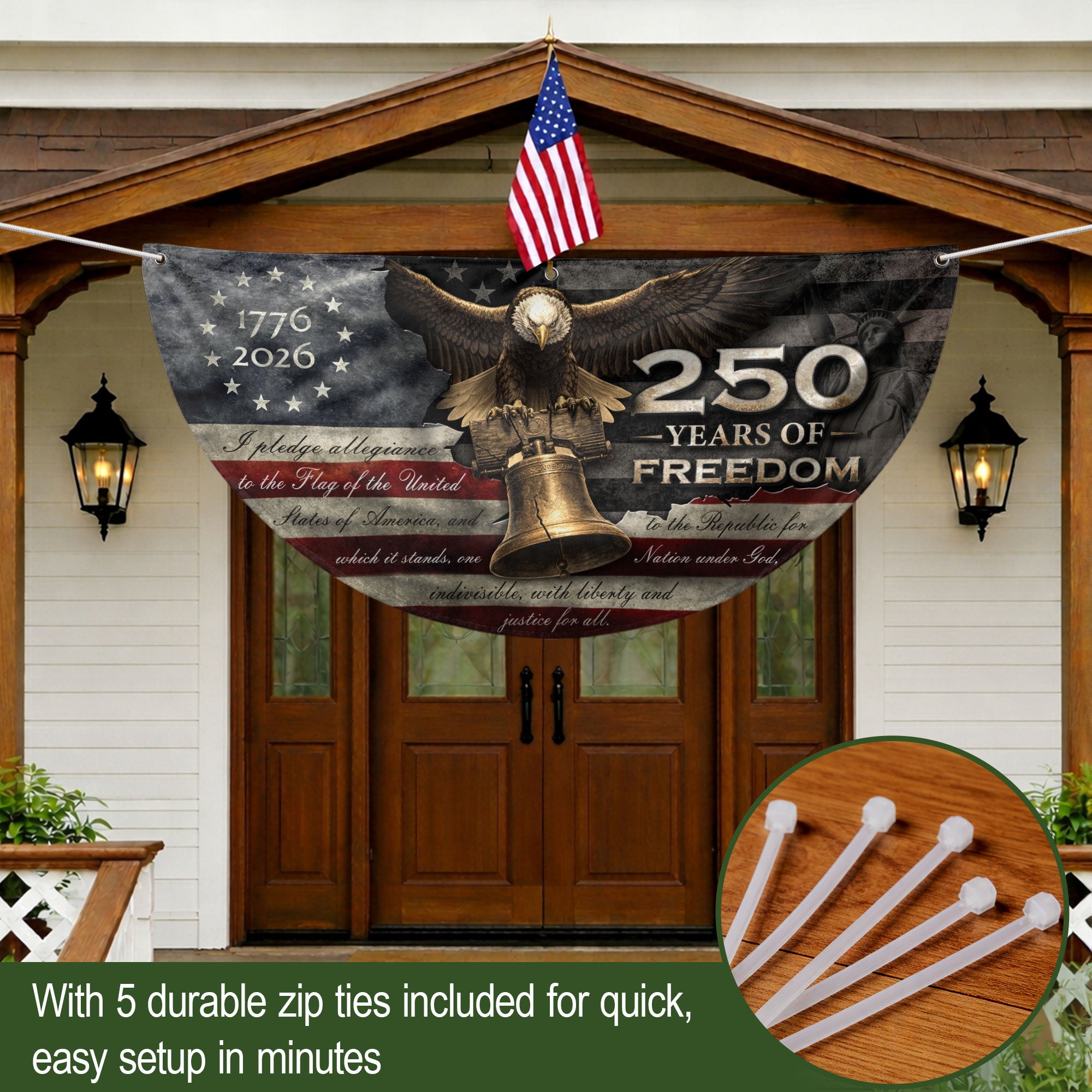 250 Years of Freedom Fence Flag 1776-2026 Liberty Bell Eagle Patriotic Banner Decor