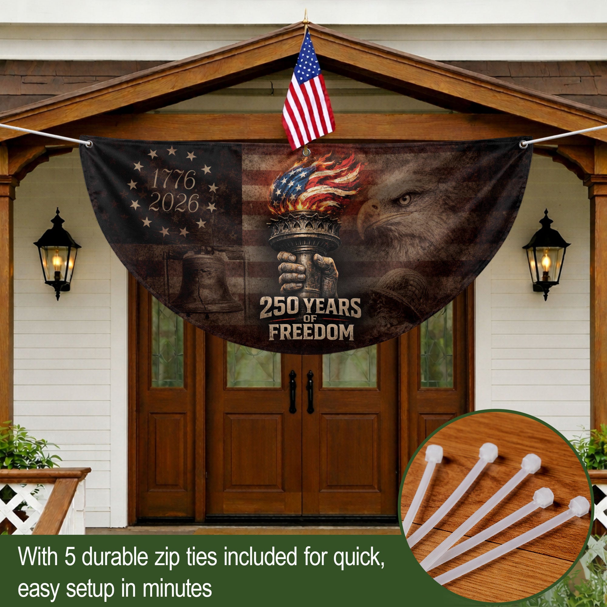250th Anniversary Freedom Flag Fence Banner - Liberty Torch & Eagle Design for 2026 Celebration