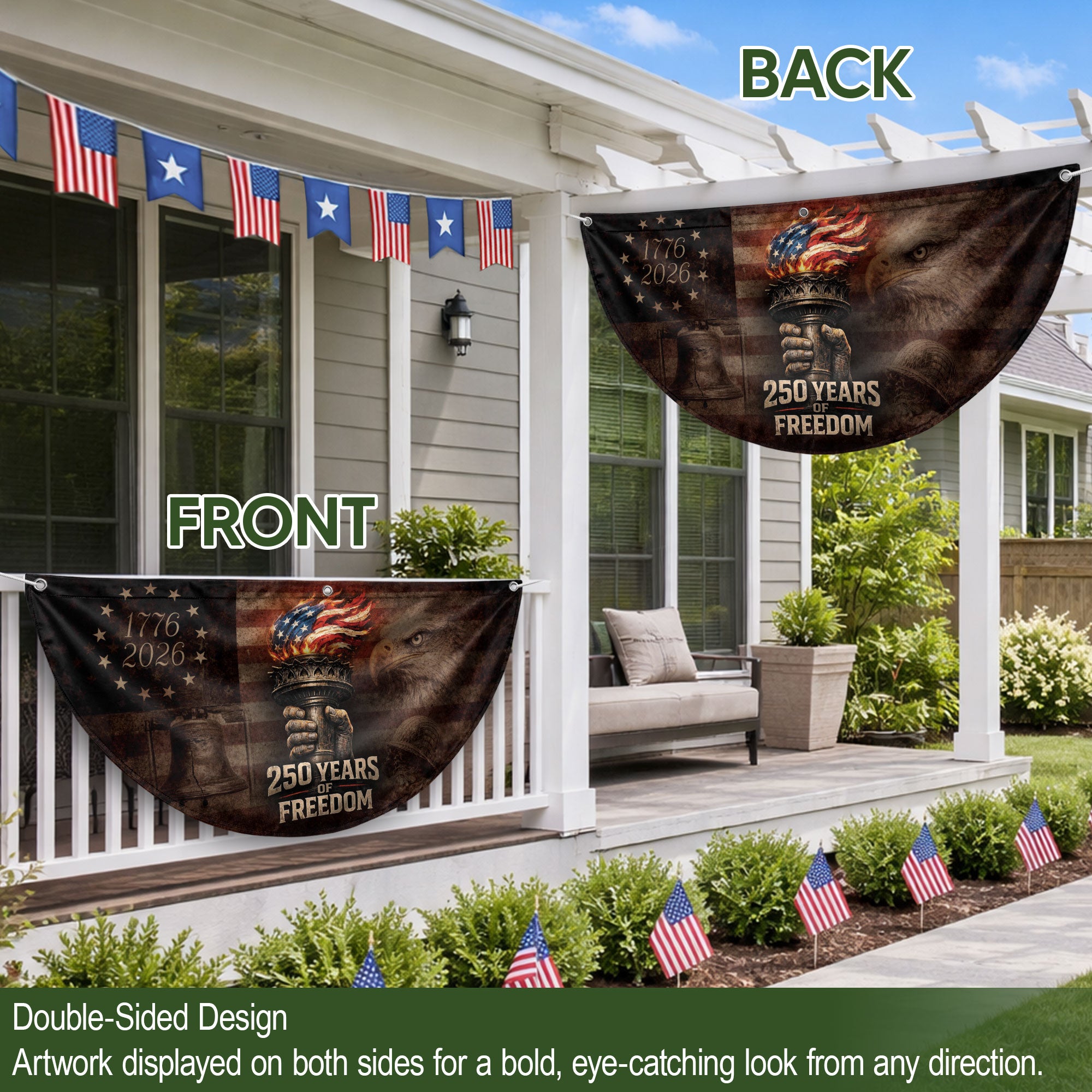 250th Anniversary Freedom Flag Fence Banner - Liberty Torch & Eagle Design for 2026 Celebration