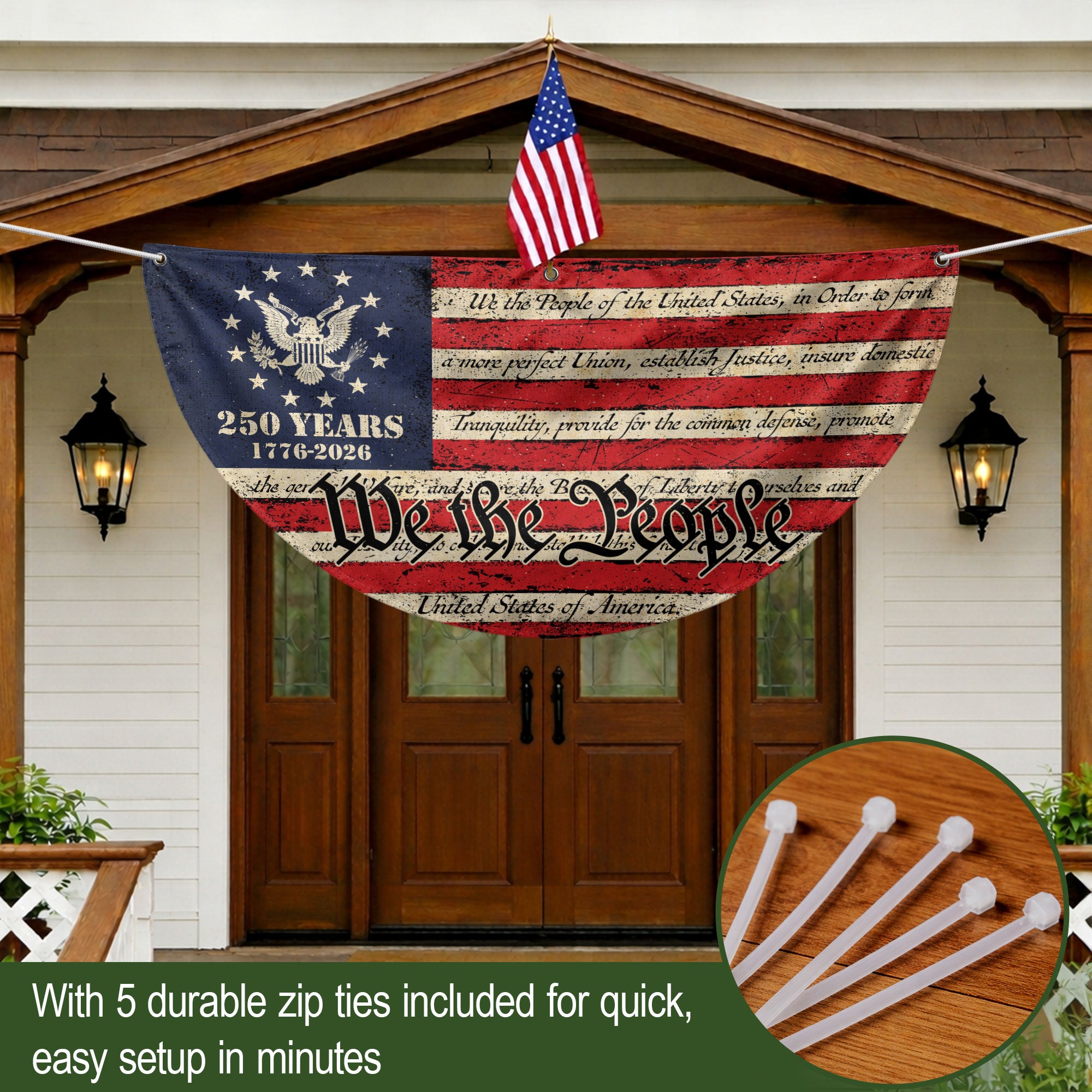 250th Anniversary USA Flag Fence Banner - Patriotic We The People Design for 2026 Celebration