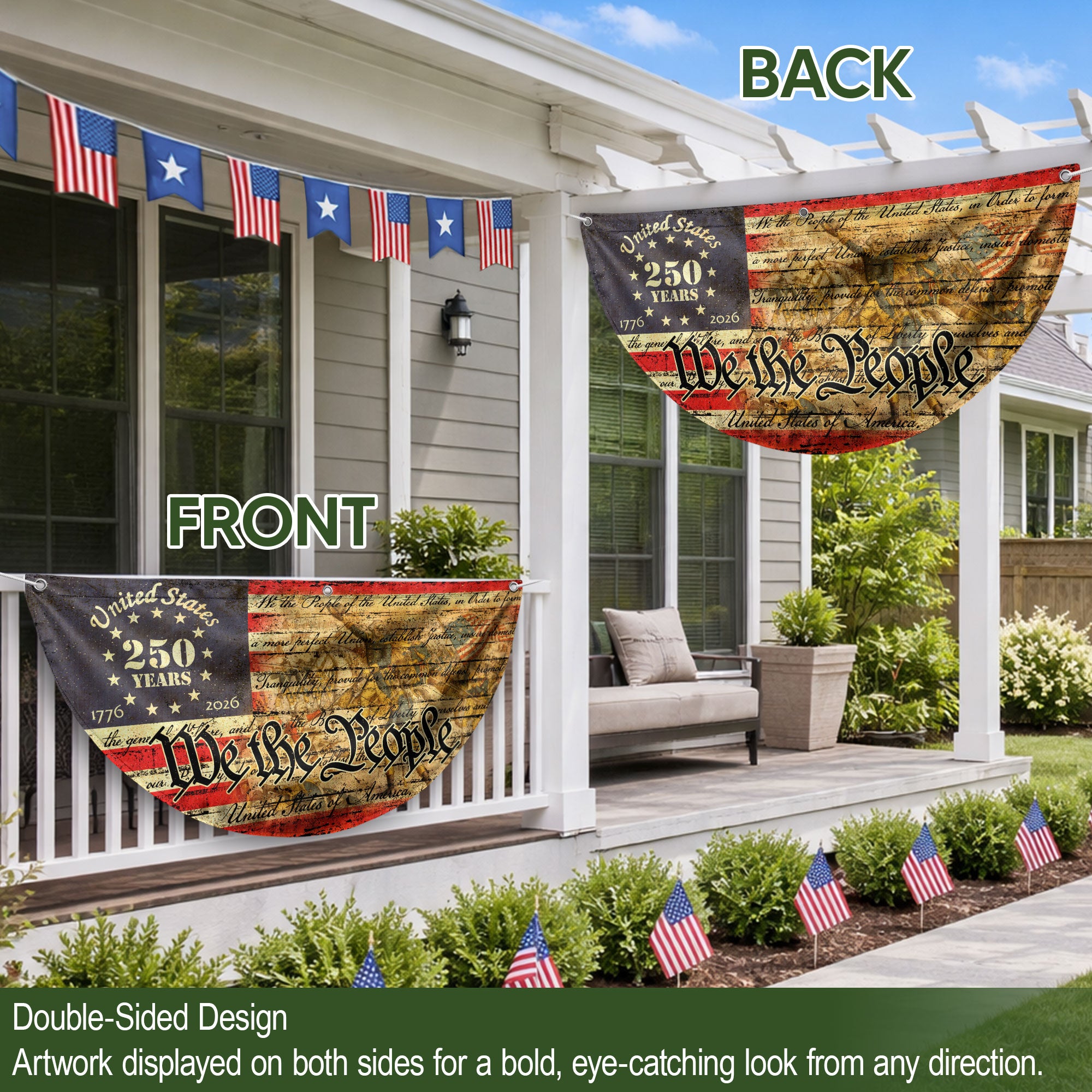USA 250th Anniversary Flag Fence Banner - We The People & Eagle Design for 2026 Celebration.