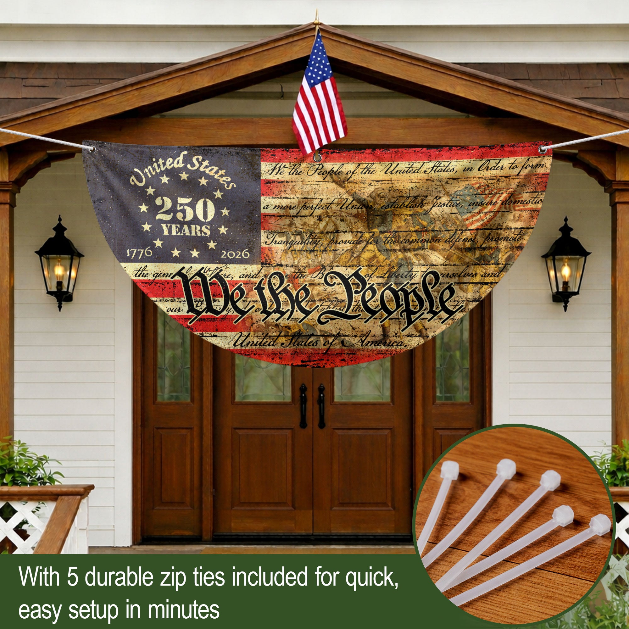 USA 250th Anniversary Flag Fence Banner - We The People & Eagle Design for 2026 Celebration