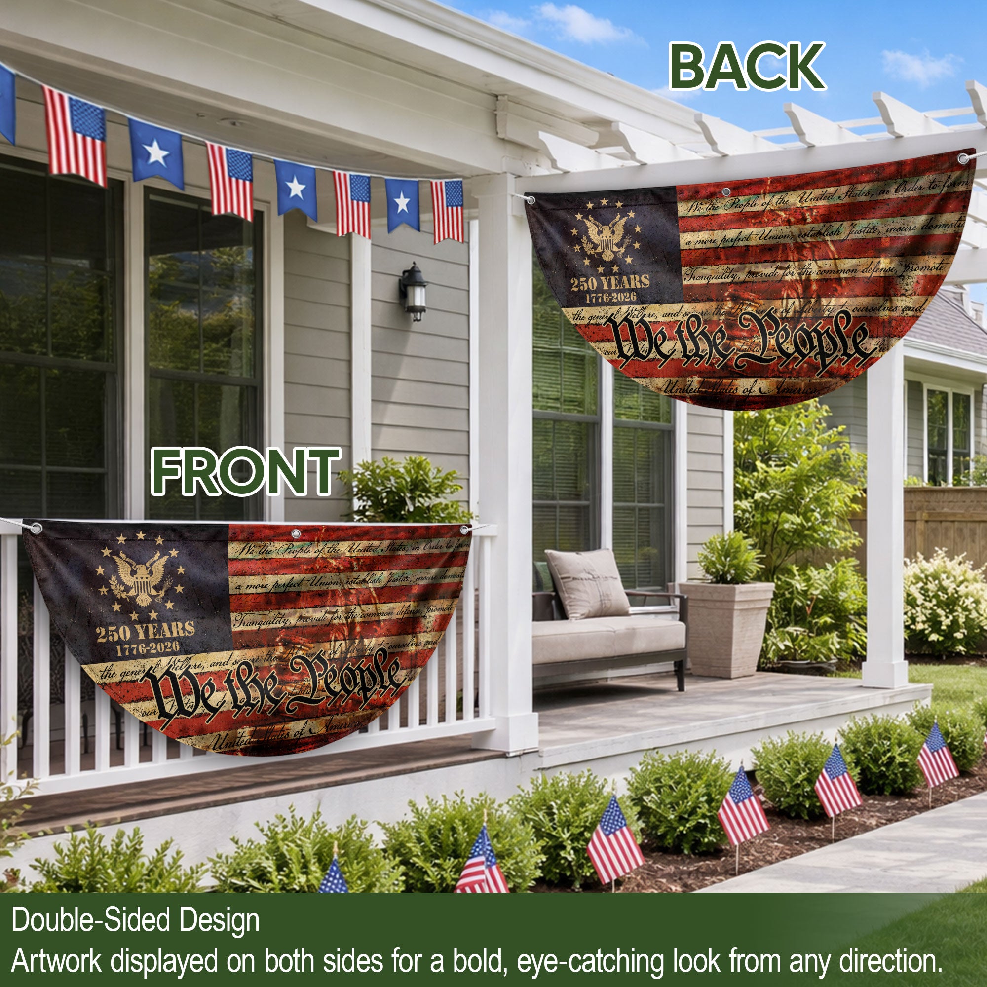 250th Anniversary USA Flag Fence Banner - We The People & Eagle Design for 2026 Celebration
