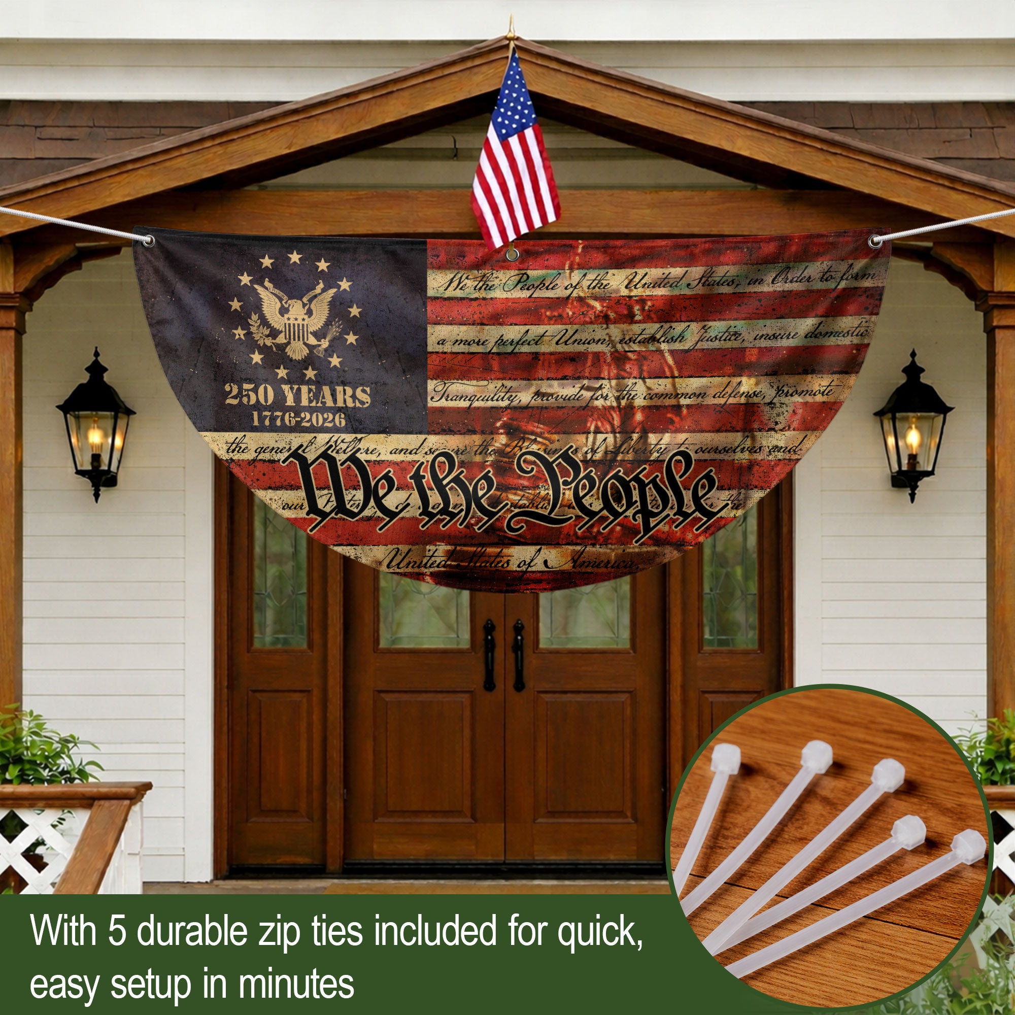 250th Anniversary USA Flag Fence Banner - We The People & Eagle Design for 2026 Celebration
