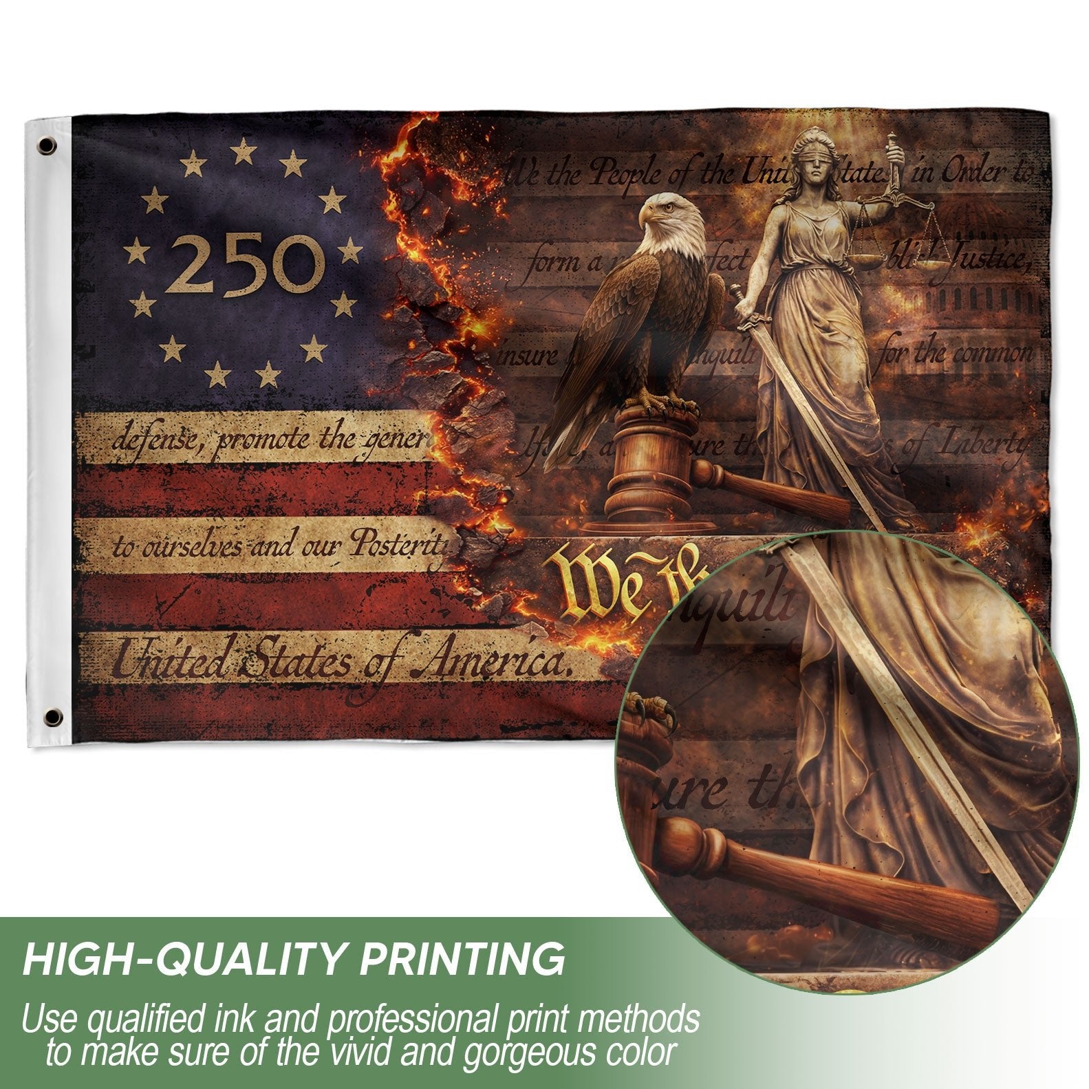 Patriotic Eagle Justice House Flag 1776-2026 We The People 250 Years of Blessings Decor - Rust Field Wear