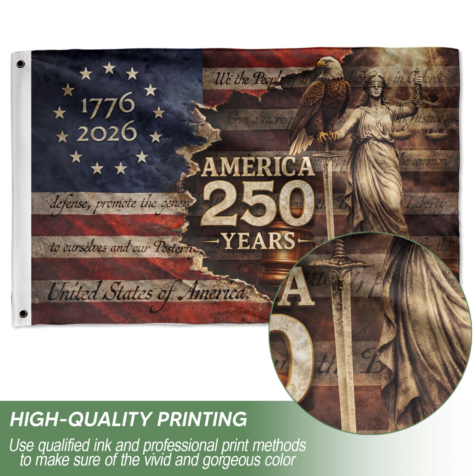 Lady Justice Eagle Betsy Ross Patriotic American Outdoor Banner Flag 3x5ft