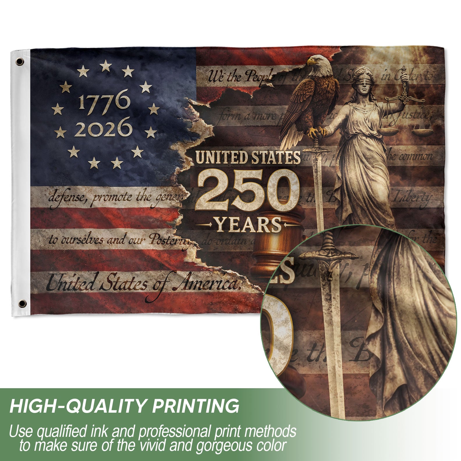 Lady Justice Eagle Betsy Ross Patriotic American Outdoor Banner Flag 3x5ft - Rust Field Wear