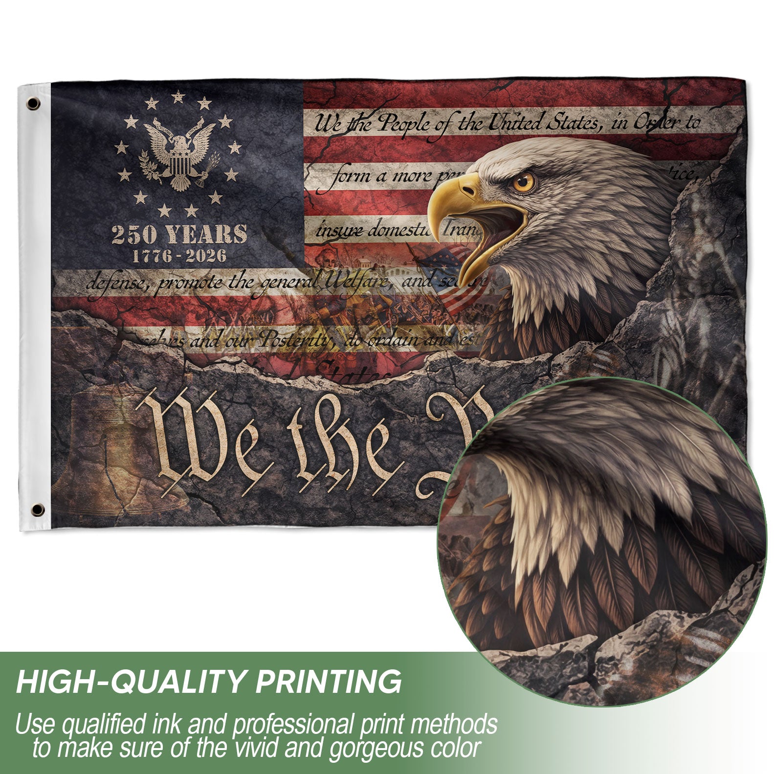 American Heritage House Flag, We The People Eagle Design, 250 Years of Freedom 3x5ft
