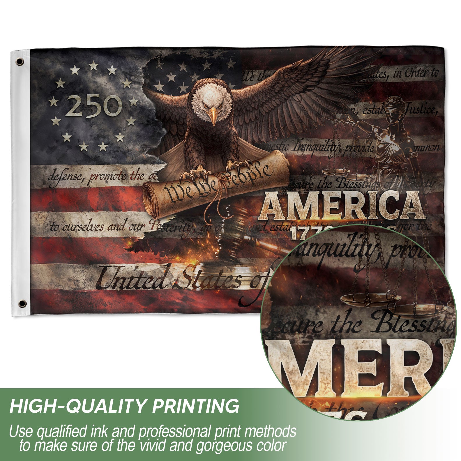 America 250 Years House Flag Patriotic Eagle We The People 1776 2026 Outdoor Decor - Rust Field Wear