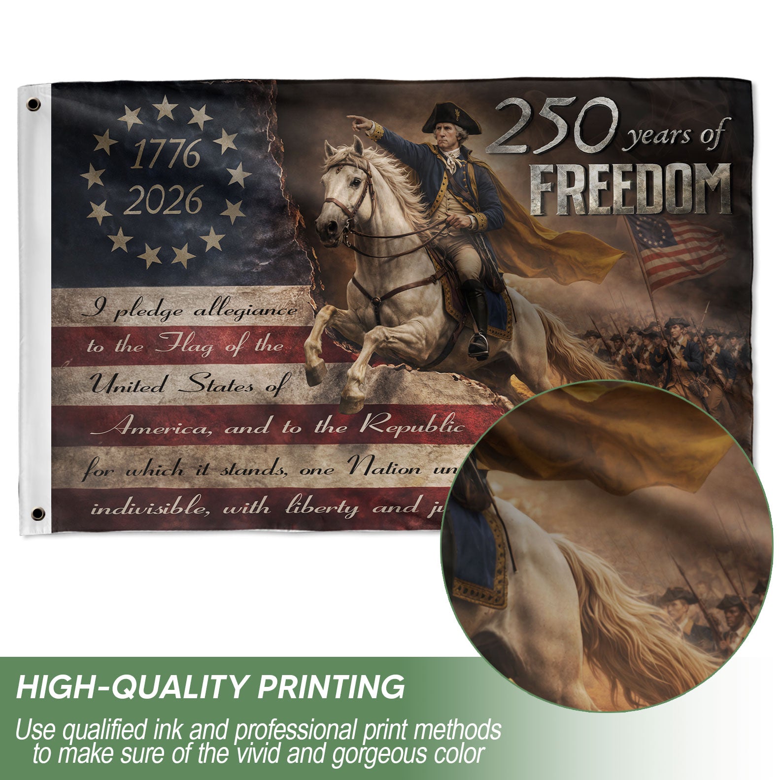 George Washington 250 Years of Freedom House Flag 1776-2026 Patriotic Eagle Decor - Rust Field Wear