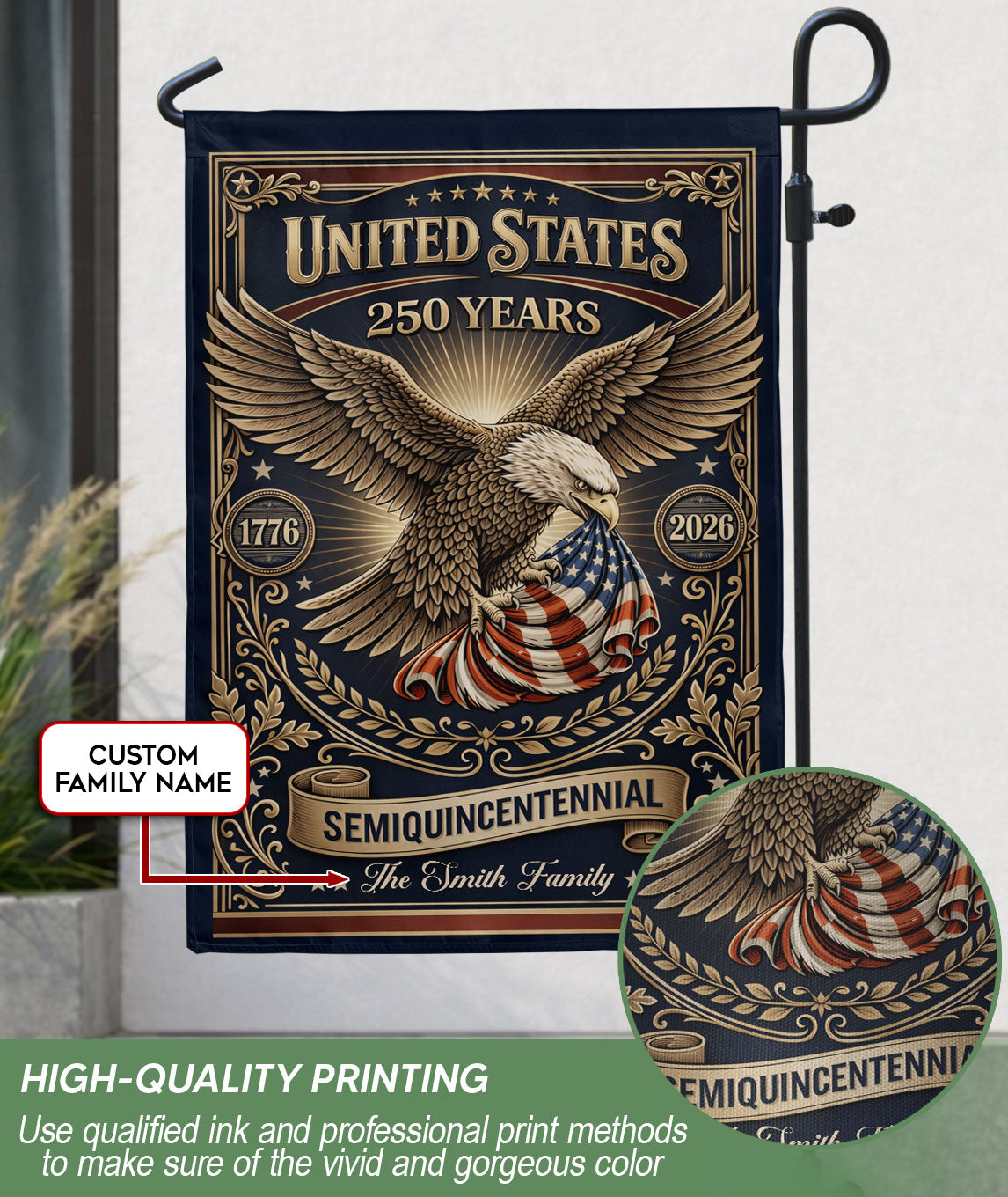 United States 250 Years Eagle Garden Flag Custom Family Name Patriotic Decor