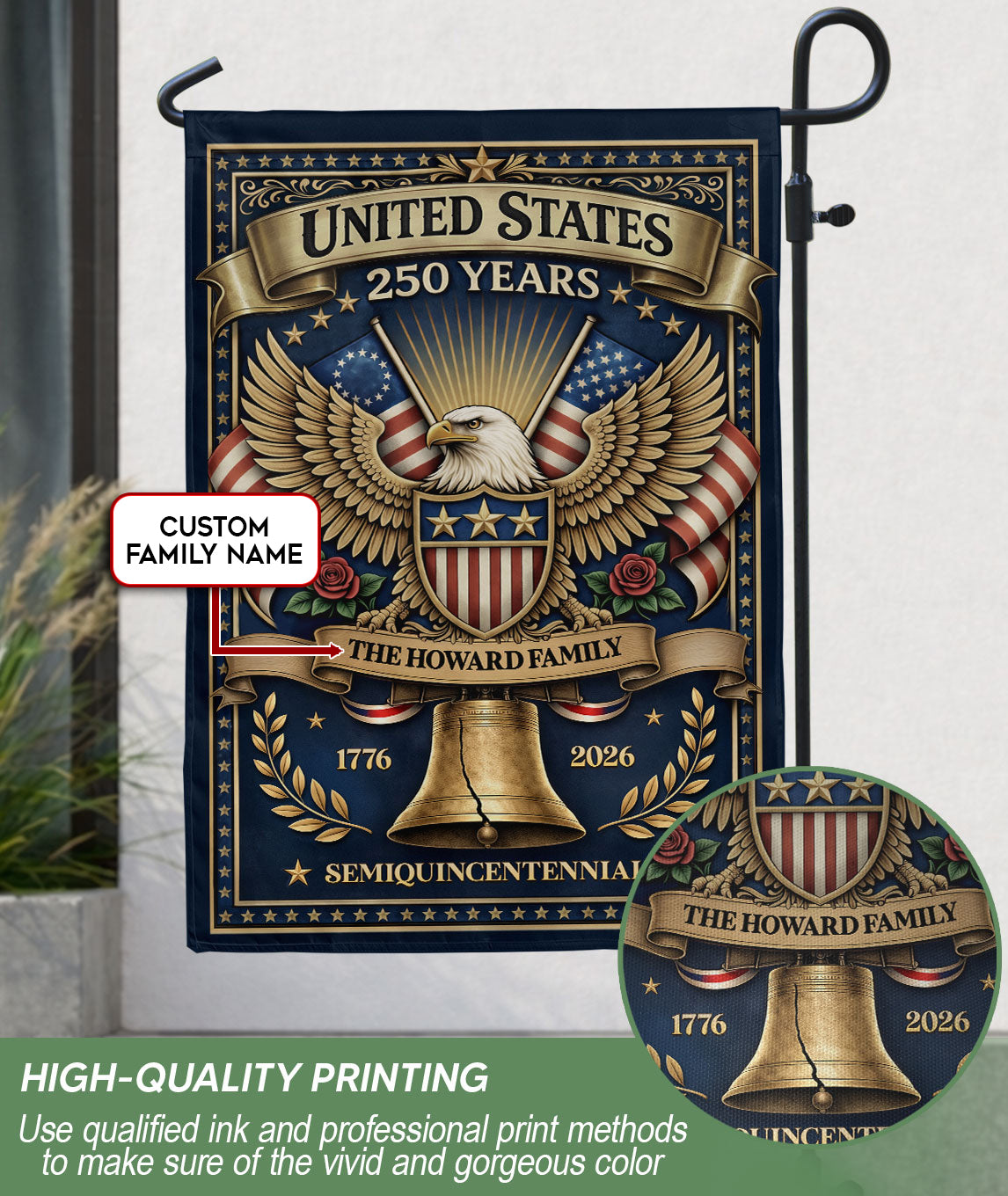 United States 250 Years Eagle Garden Flag Custom Family Name Patriotic Outdoor Decor
