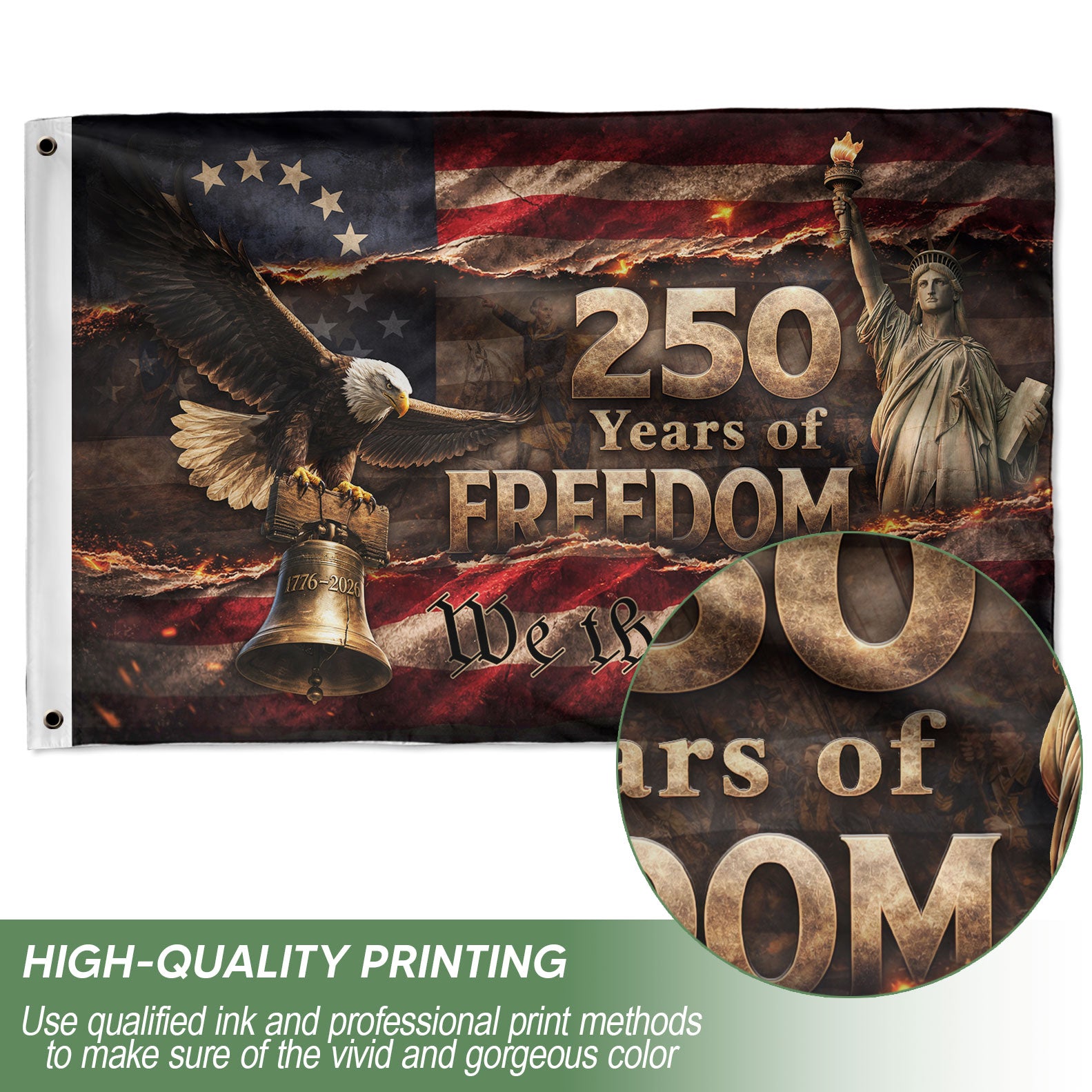 250 Years of Freedom House Flag 1776-2026 We The People Patriotic Shield Decor - Rust Field Wear